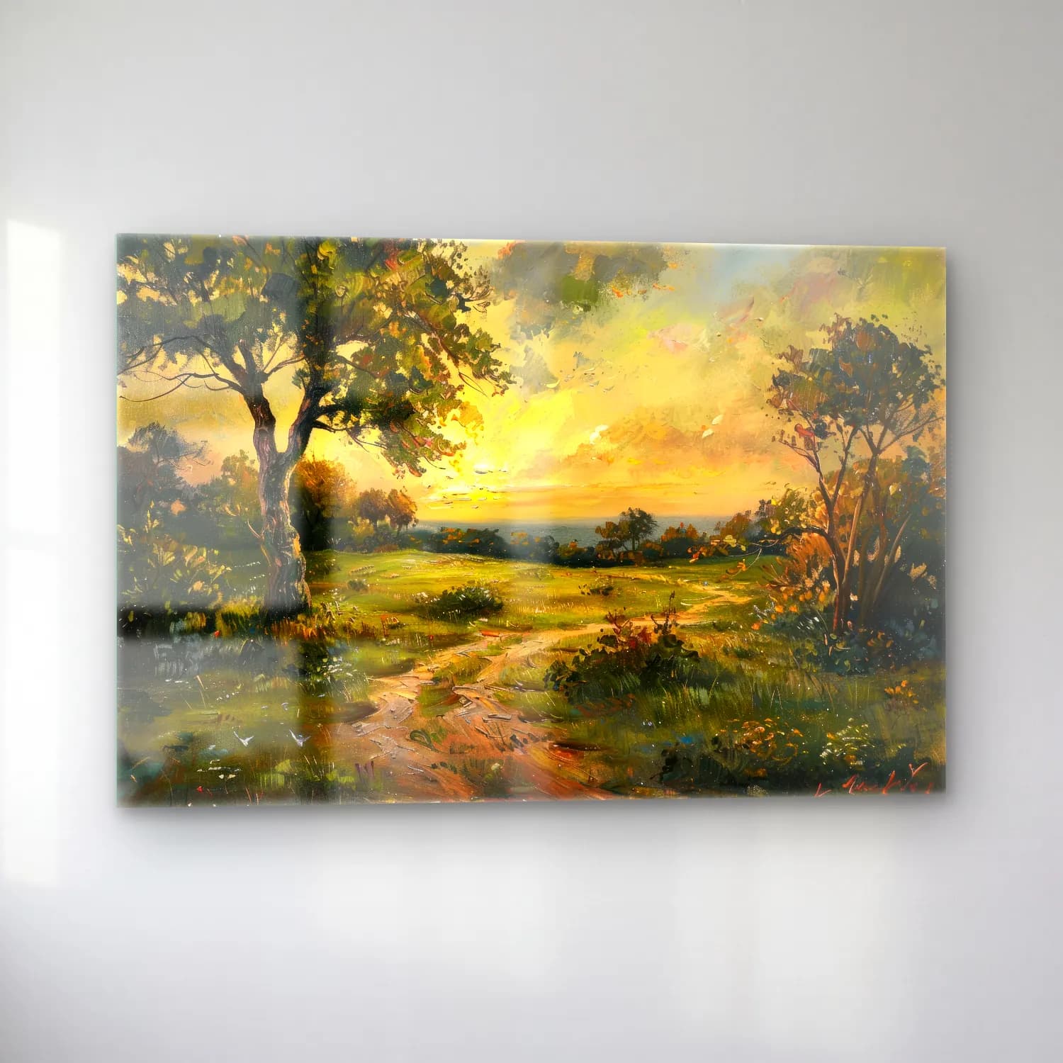 Yağlı Boya Kır Evi No. 31 cam tablo — sol açıdan görünüm