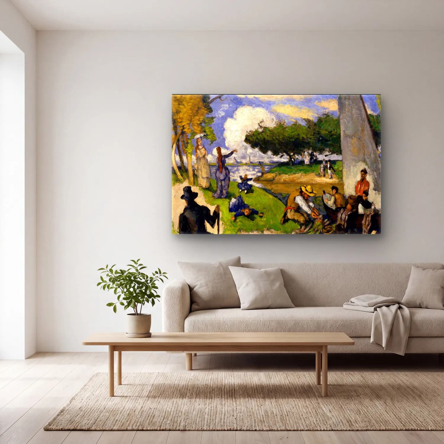 Paul Cezanne – Sahilde İnsanlar cam tablo — açık renk salonda