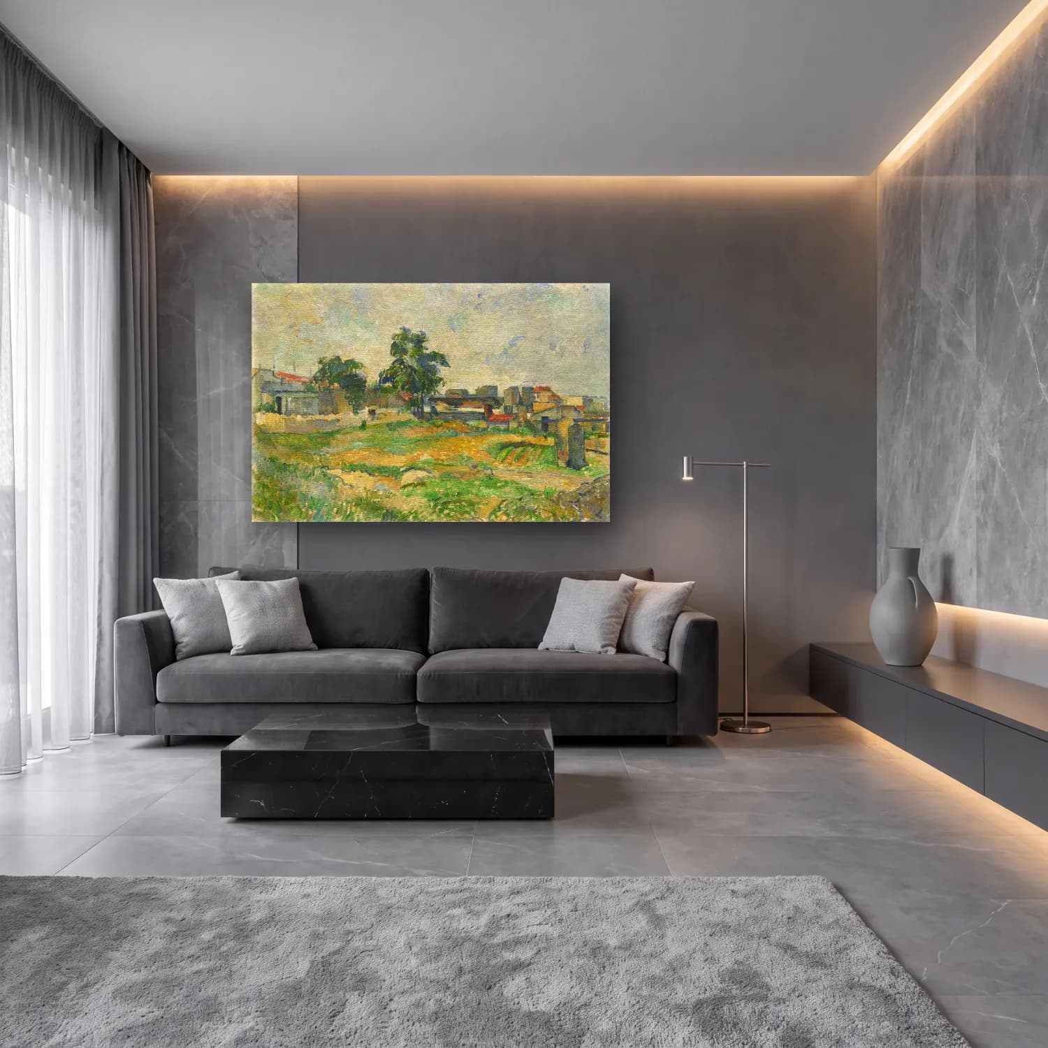 Paul Cezanne – Köy Sokağı cam tablo — lüks salon duvarında