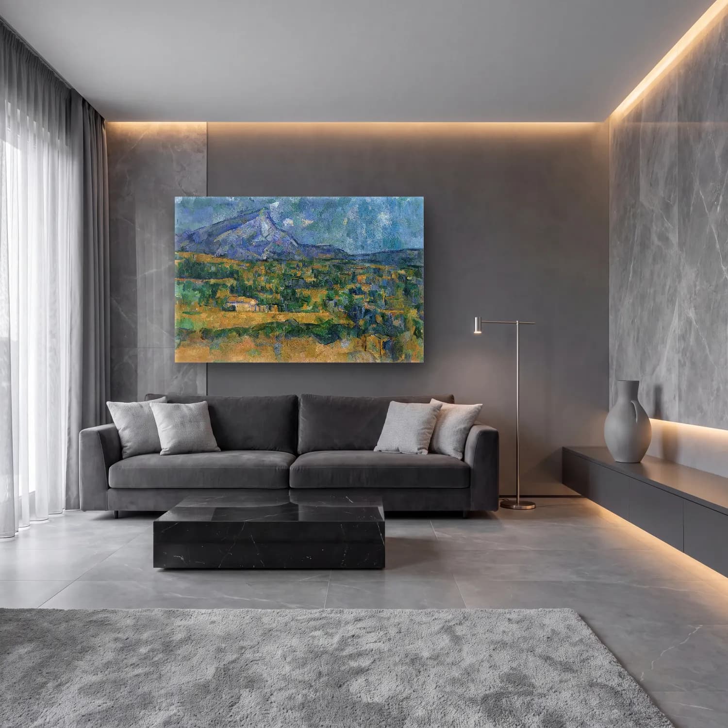 Paul Cezanne – Dağ Manzarası cam tablo — lüks salon duvarında