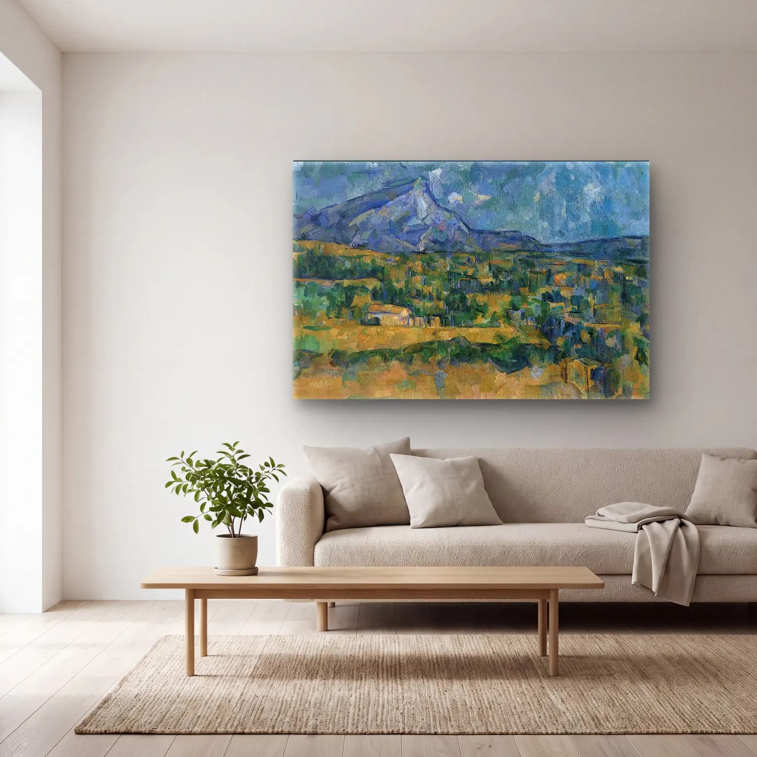Paul Cezanne – Dağ Manzarası cam tablo — açık renk salonda