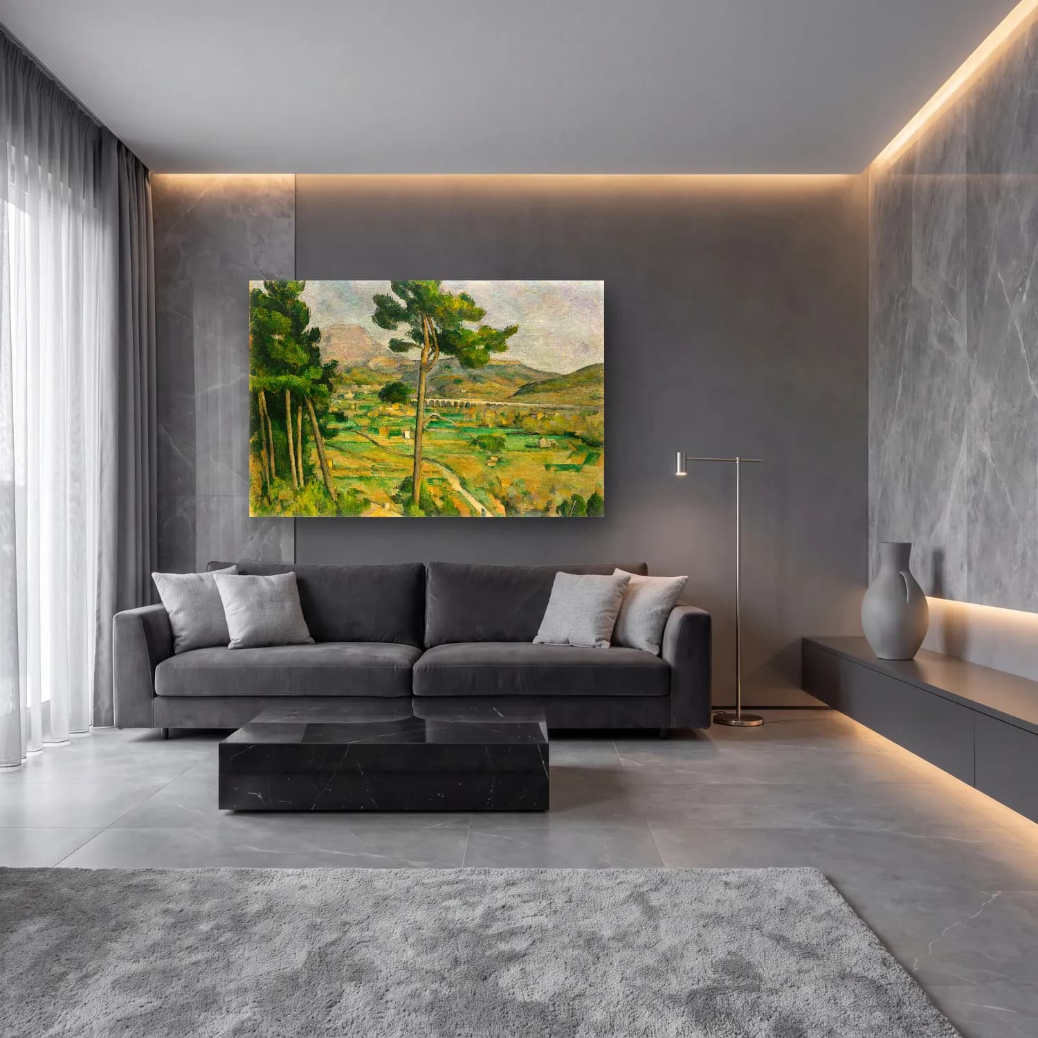 Paul Cezanne – Yeşil Tepeler cam tablo — lüks salon duvarında