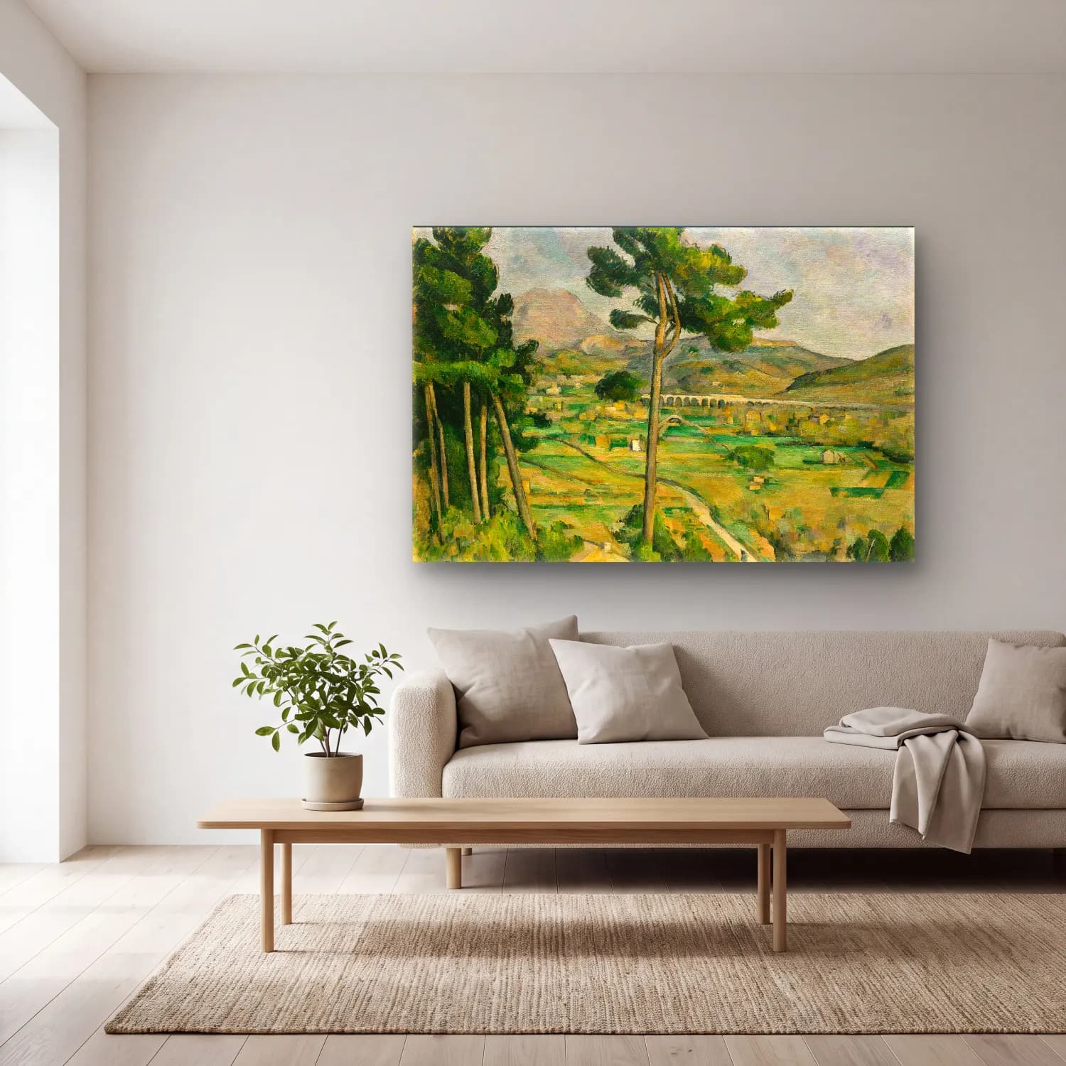 Paul Cezanne – Yeşil Tepeler cam tablo — açık renk salonda