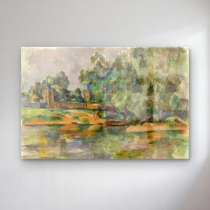 Paul Cezanne – Kırda Nehir – Bej Tonlar cam tablo — Paul Cezanne – Kırda Nehir – Bej Tonlar — empresyonist kırda nehir