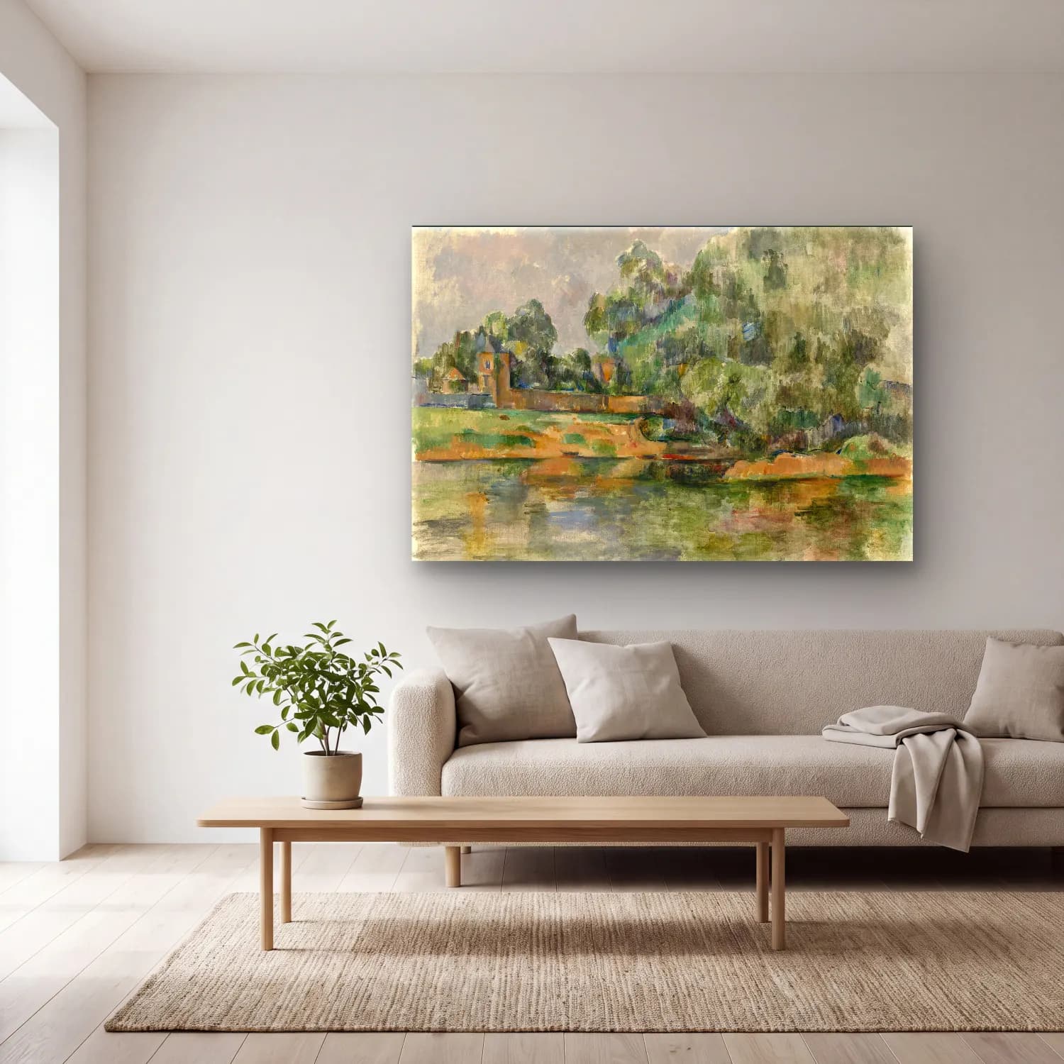 Paul Cezanne – Kırda Nehir – Bej Tonlar cam tablo — açık renk salonda