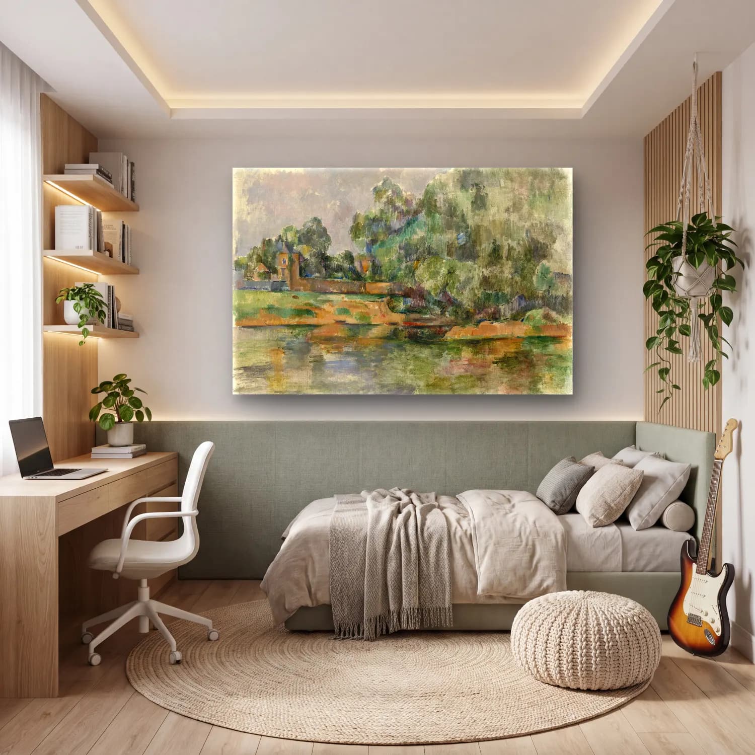 Paul Cezanne – Kırda Nehir – Bej Tonlar cam tablo — genç odasında