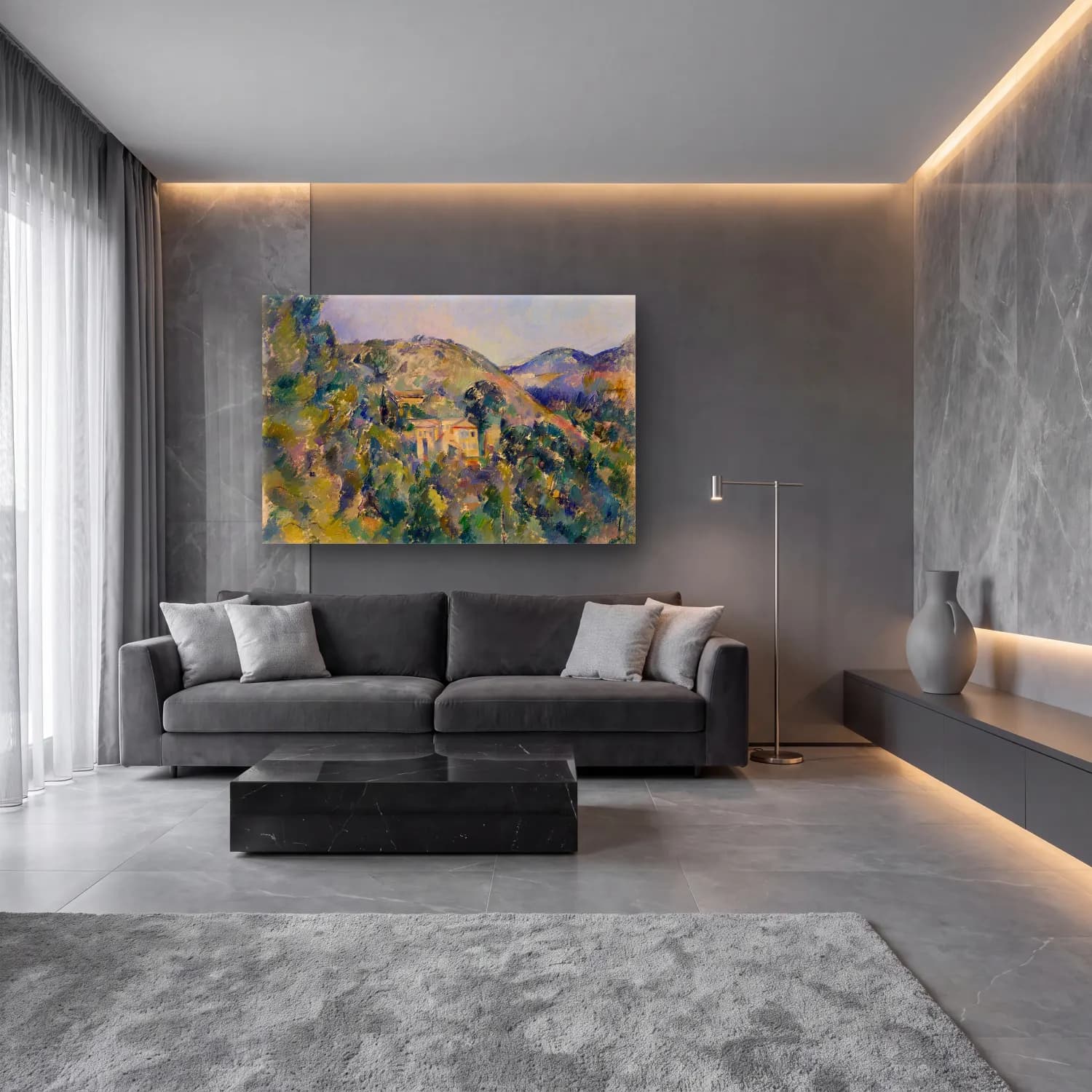 Paul Cezanne – Yunan Adası cam tablo — lüks salon duvarında