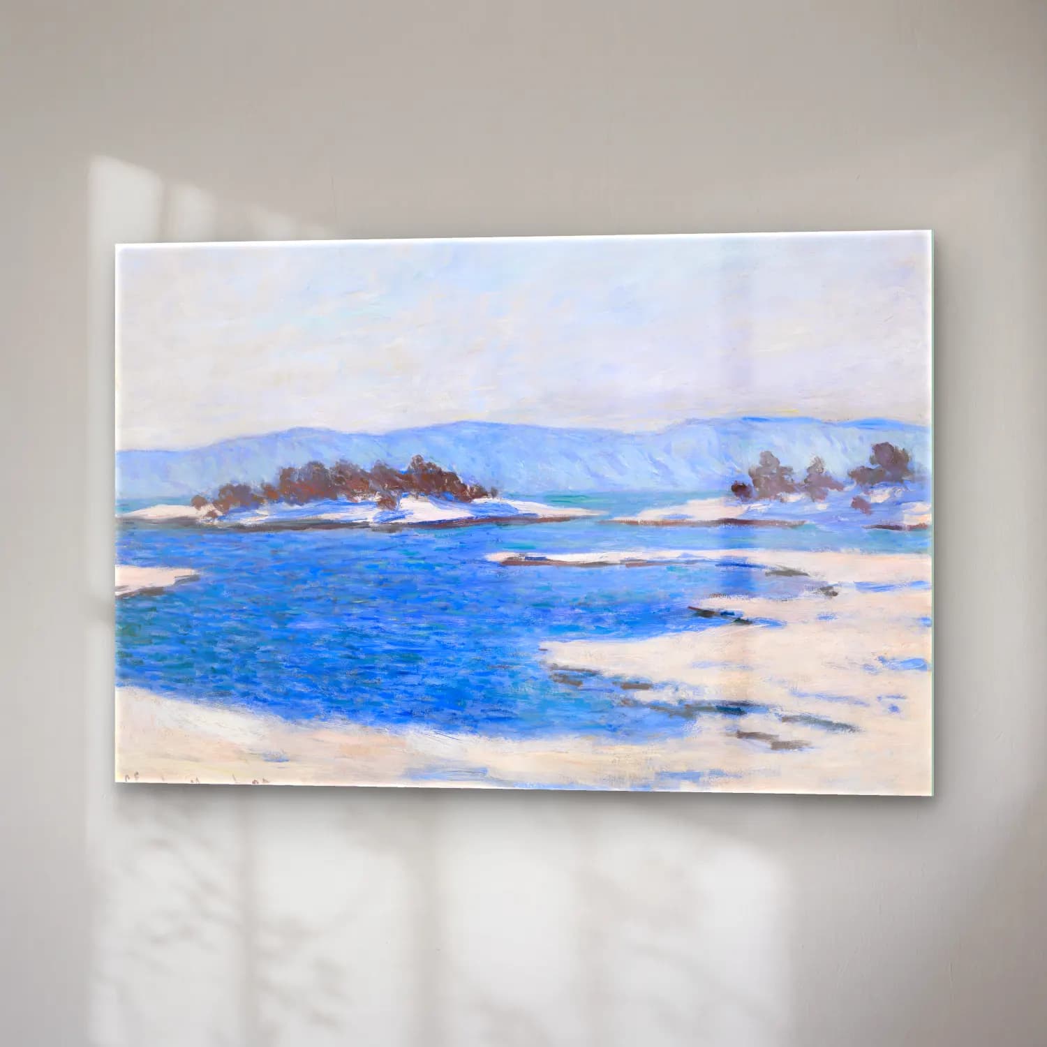 Claude Monet – Karlı Kış Manzarası cam tablo — sağ açıdan görünüm