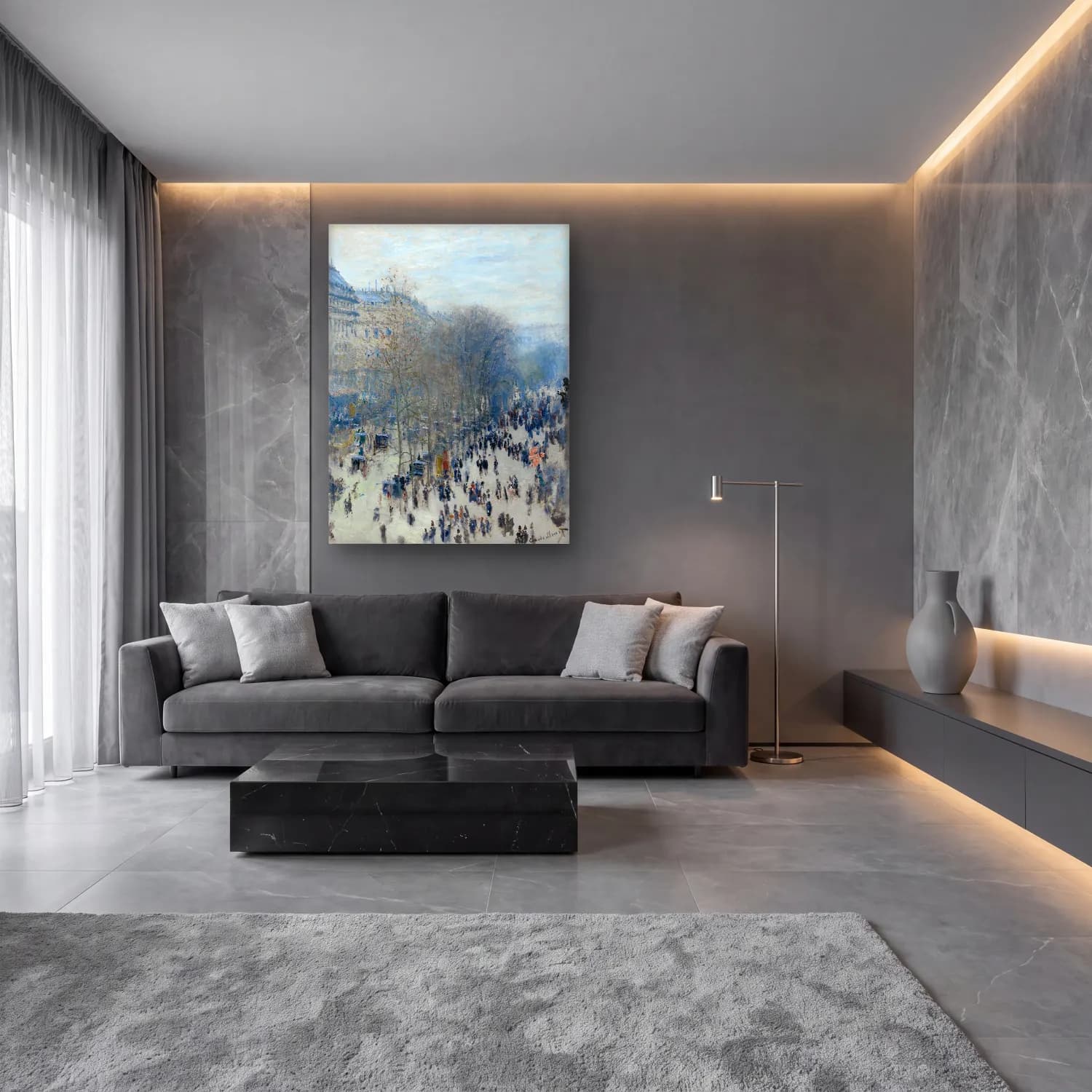 Claude Monet – Kalabalık Cadde cam tablo — lüks salon duvarında