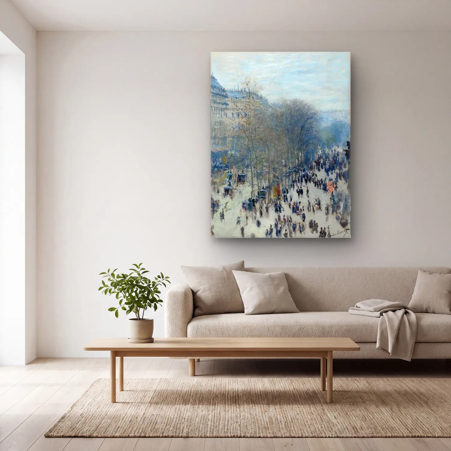 Claude Monet – Kalabalık Cadde cam tablo — açık renk salonda