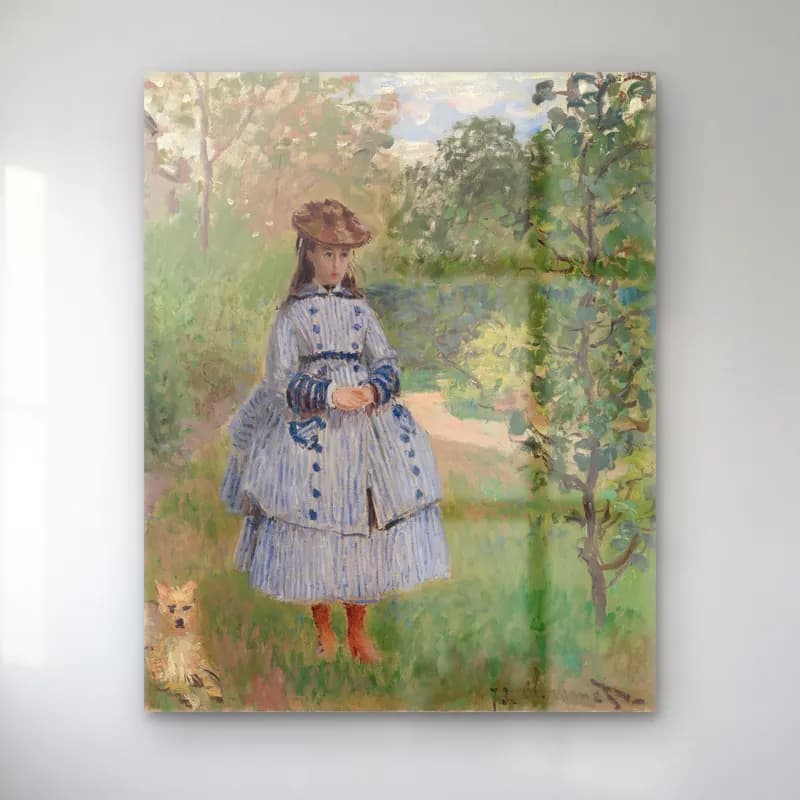 Claude Monet – Elbiseli Kadın – Mavi Tonlar cam tablo — Claude Monet – Elbiseli Kadın – Mavi Tonlar — empresyonist elbiseli kadın