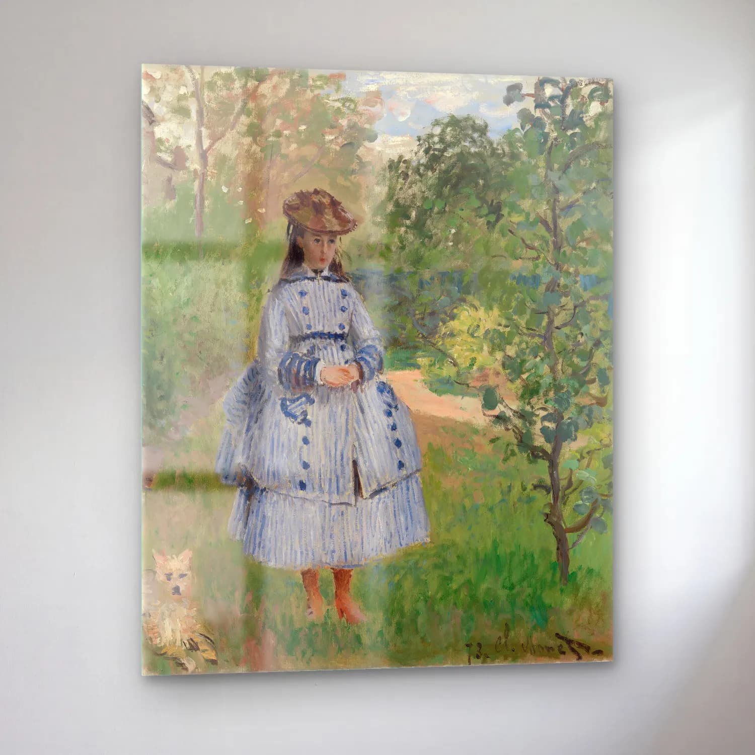 Claude Monet – Elbiseli Kadın – Mavi Tonlar cam tablo — sol açıdan görünüm