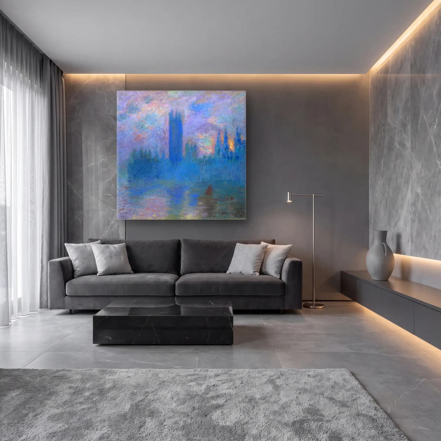Claude Monet – Şato cam tablo — lüks salon duvarında