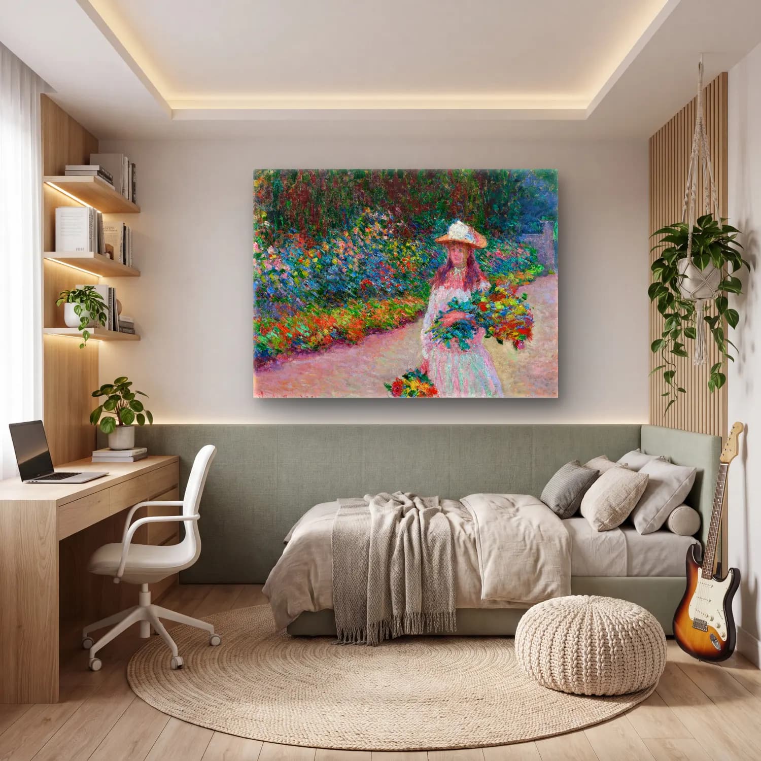 Claude Monet – Çiçek Bahçesi cam tablo — genç odasında