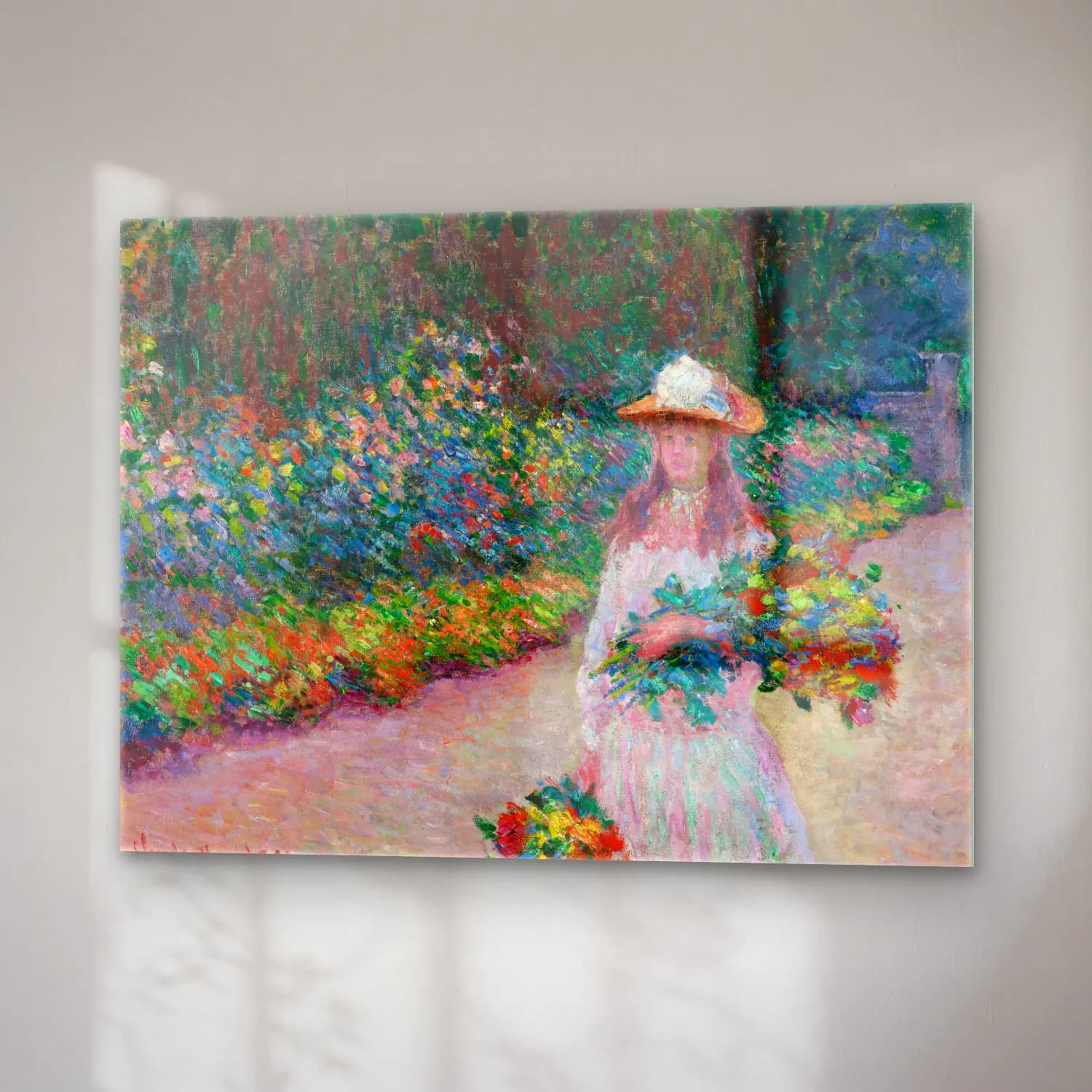 Claude Monet – Çiçek Bahçesi cam tablo — sağ açıdan görünüm