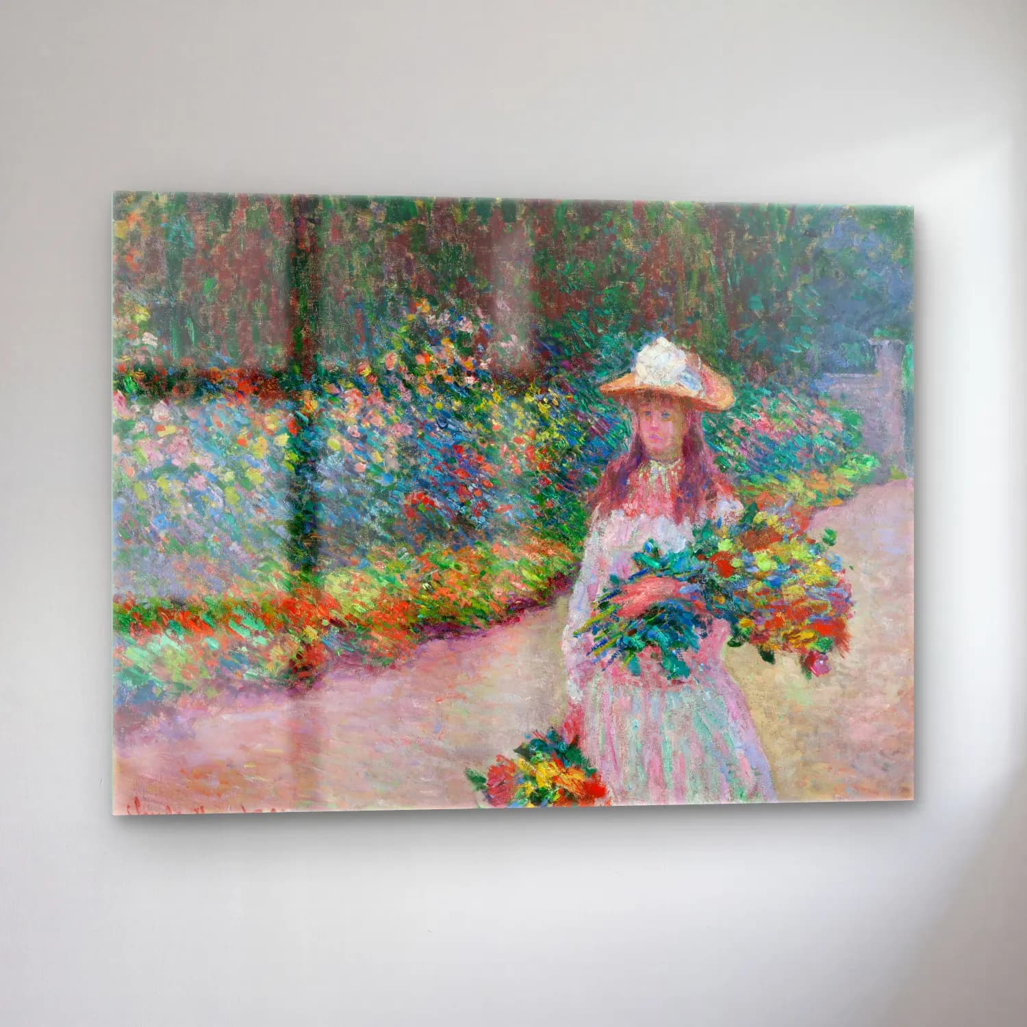Claude Monet – Çiçek Bahçesi cam tablo — sol açıdan görünüm
