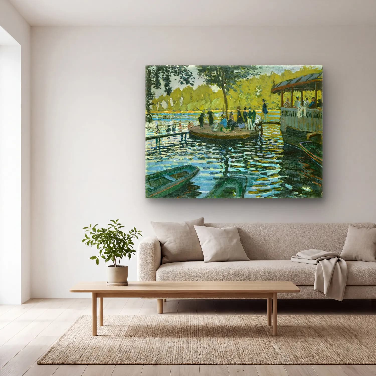 Claude Monet – Liman ve Tekneler cam tablo — açık renk salonda