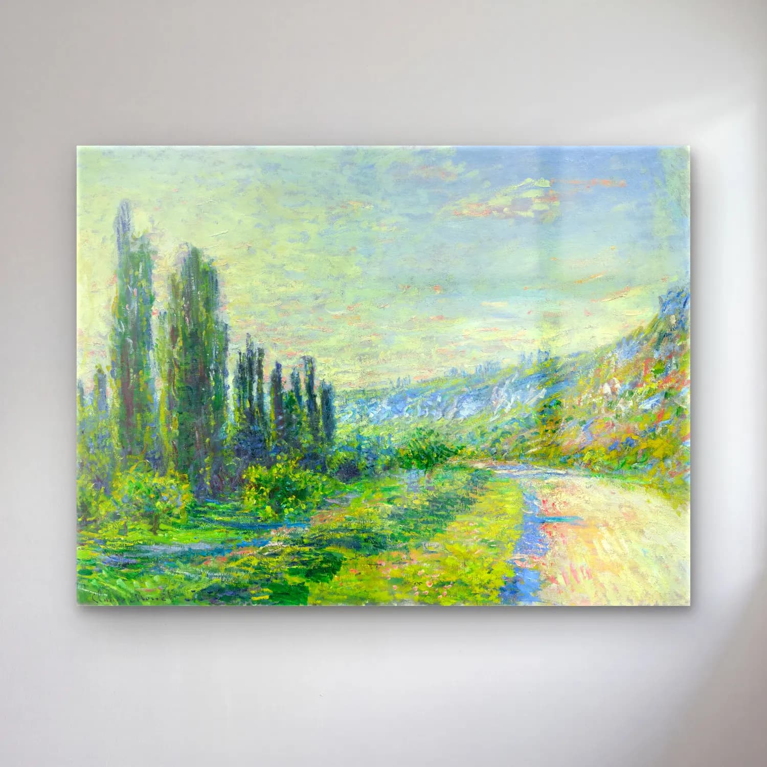 Claude Monet – Yeşil Tepeler cam tablo — Claude Monet – Yeşil Tepeler — empresyonist yeşil tepeler