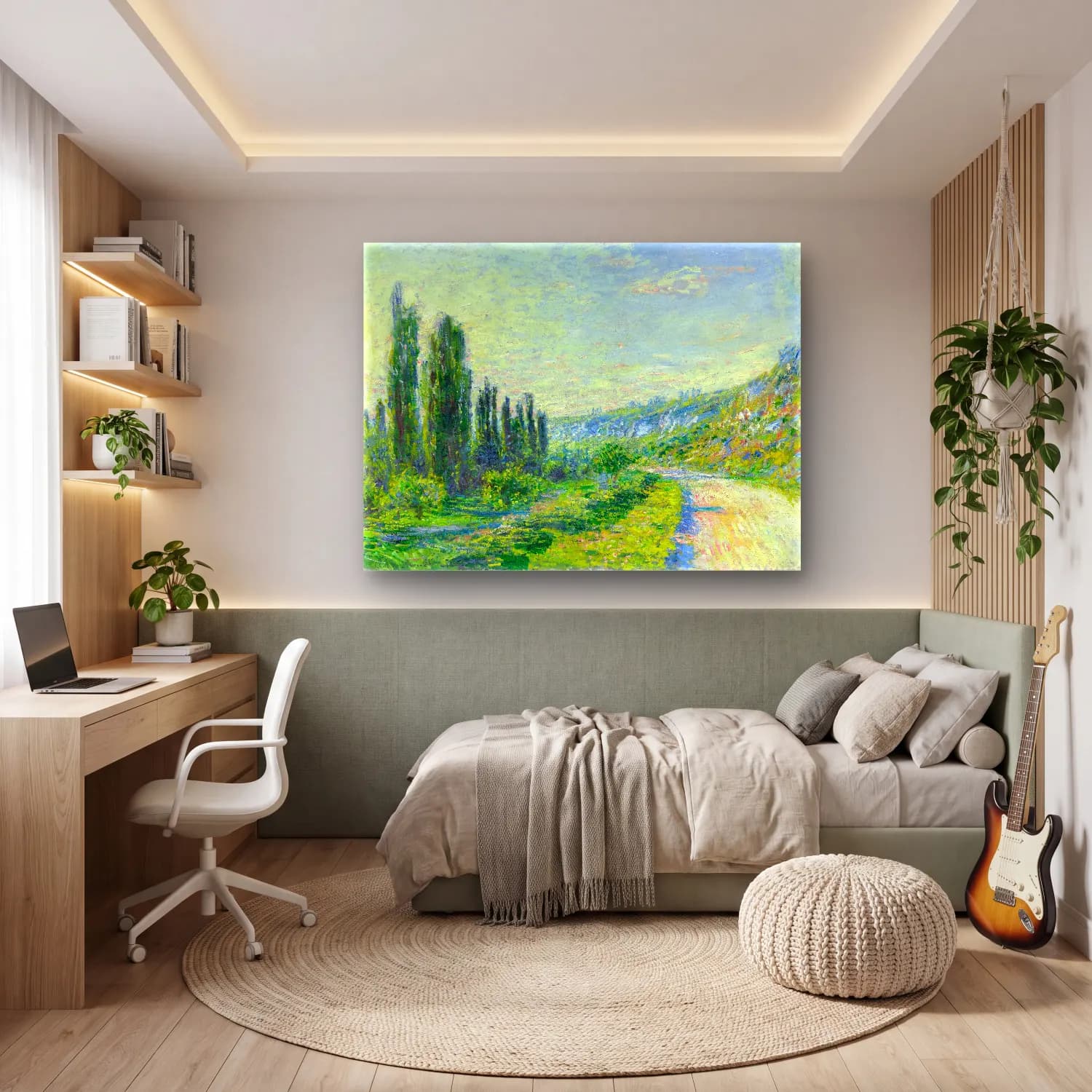 Claude Monet – Yeşil Tepeler cam tablo — genç odasında