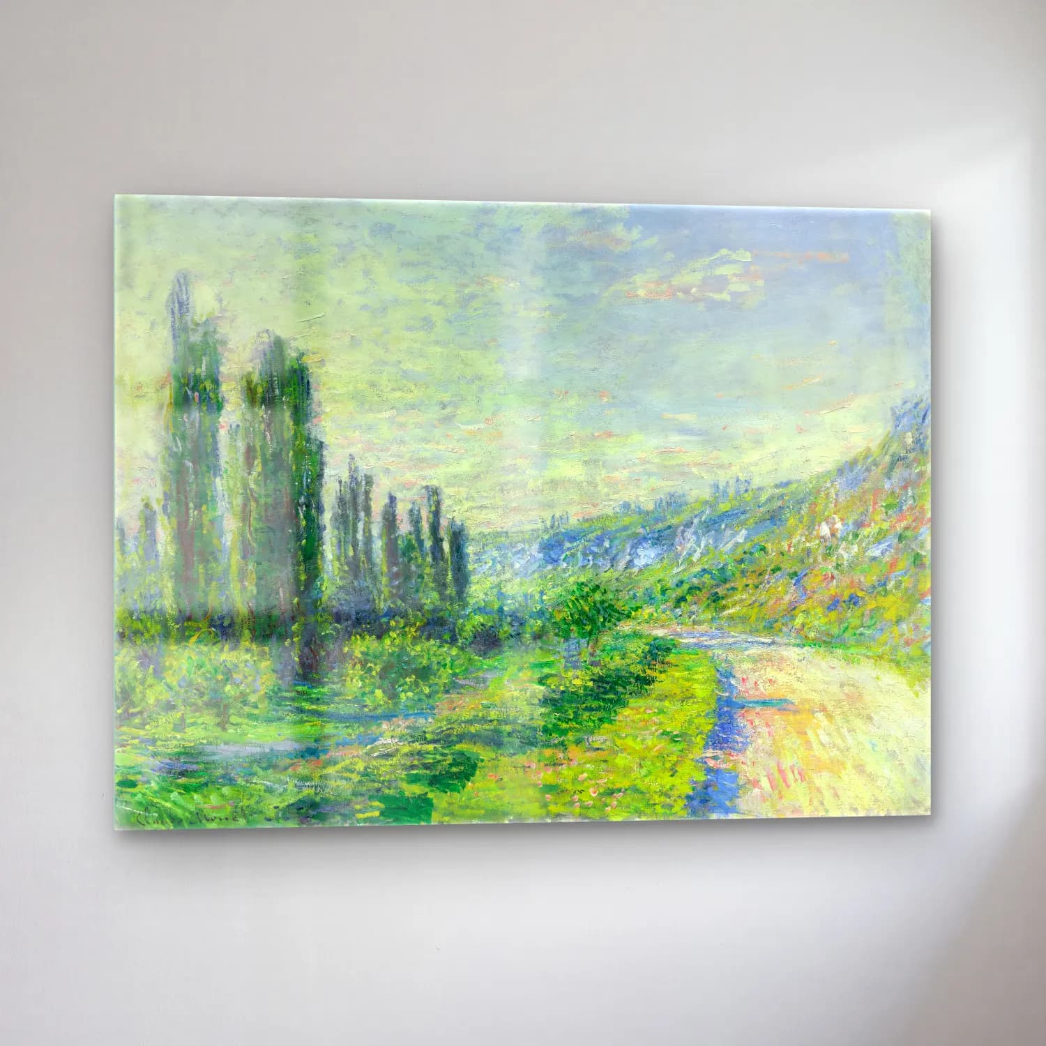Claude Monet – Yeşil Tepeler cam tablo — sol açıdan görünüm