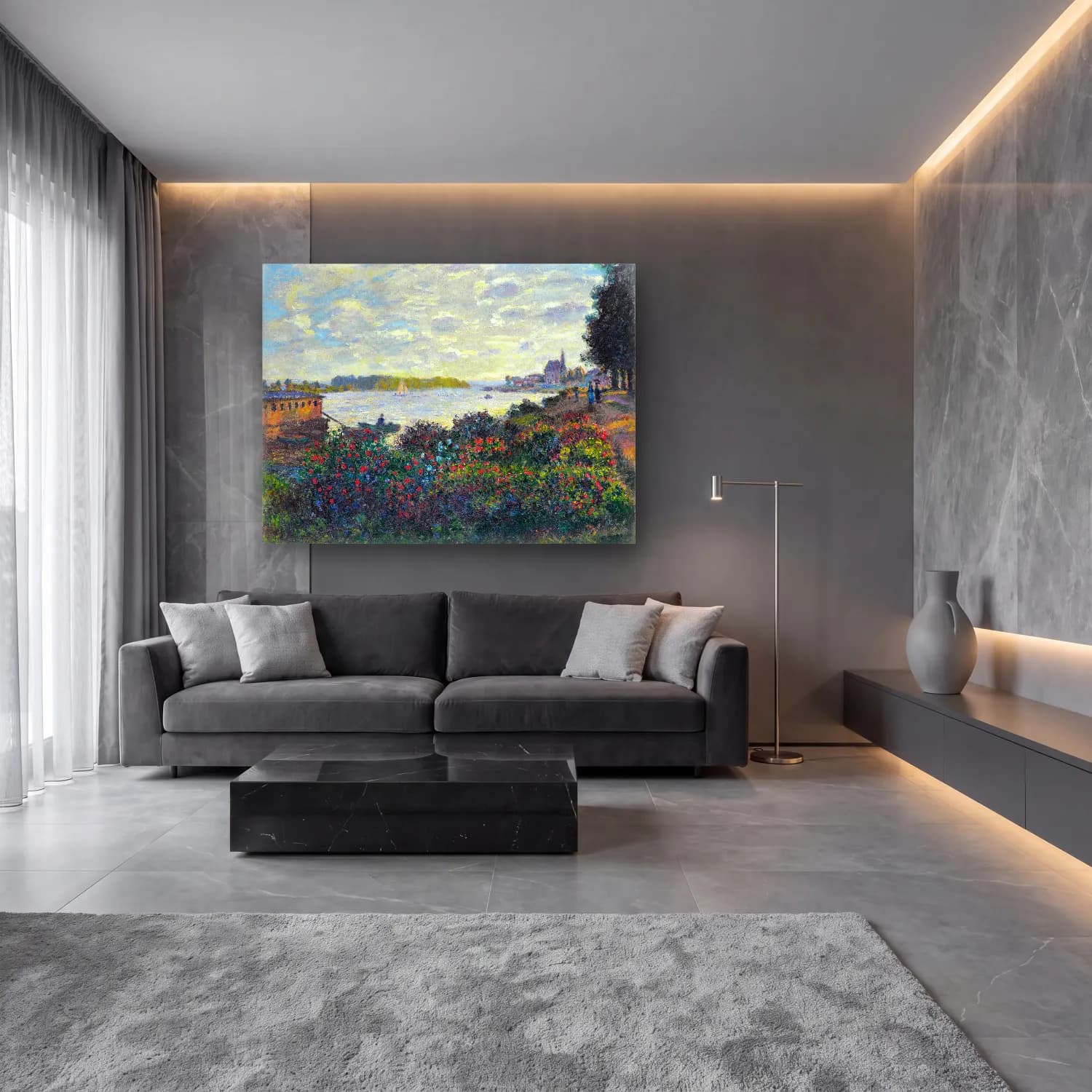 Claude Monet – Liman ve Tekneler – Pembe Tonlar cam tablo — lüks salon duvarında