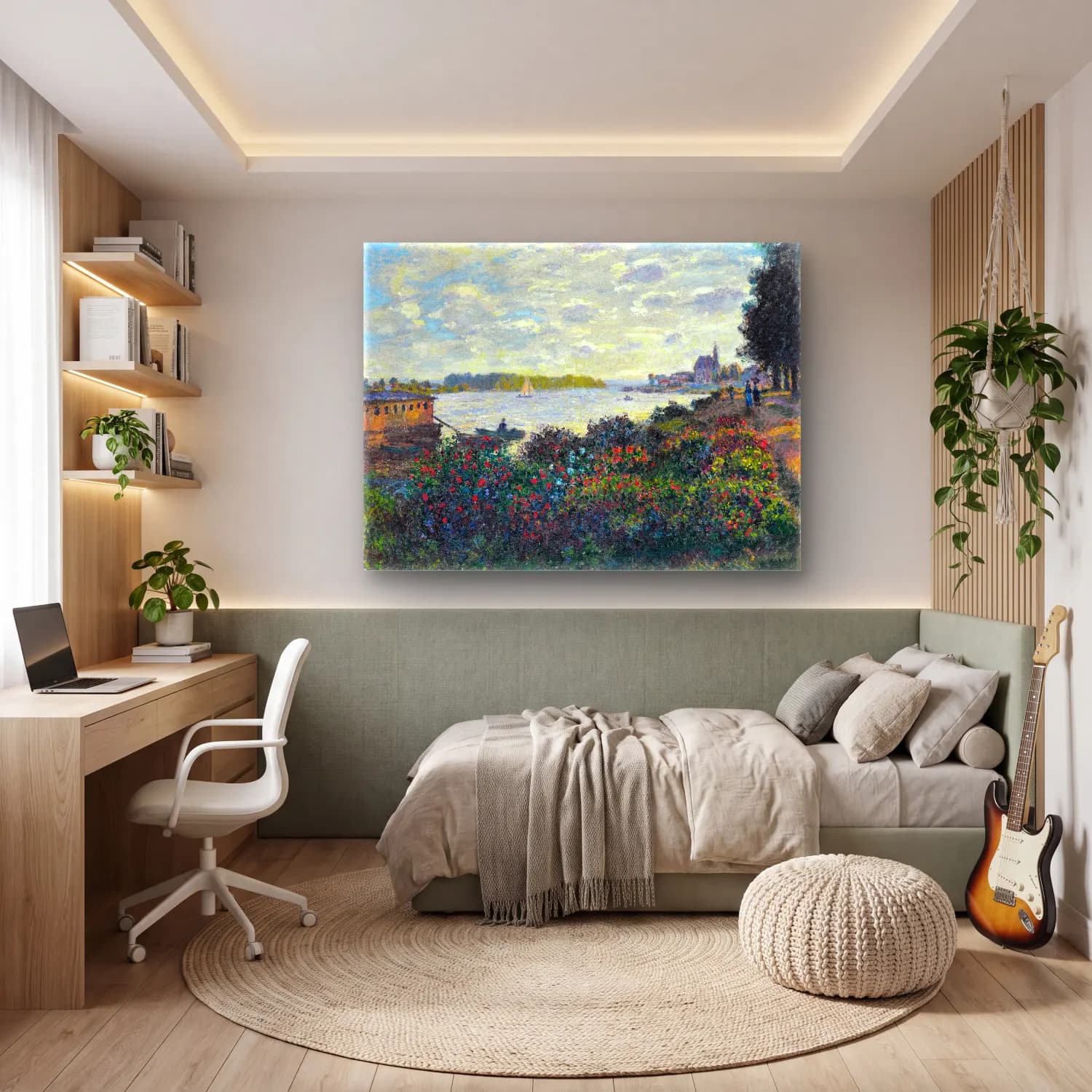 Claude Monet – Liman ve Tekneler – Pembe Tonlar cam tablo — genç odasında