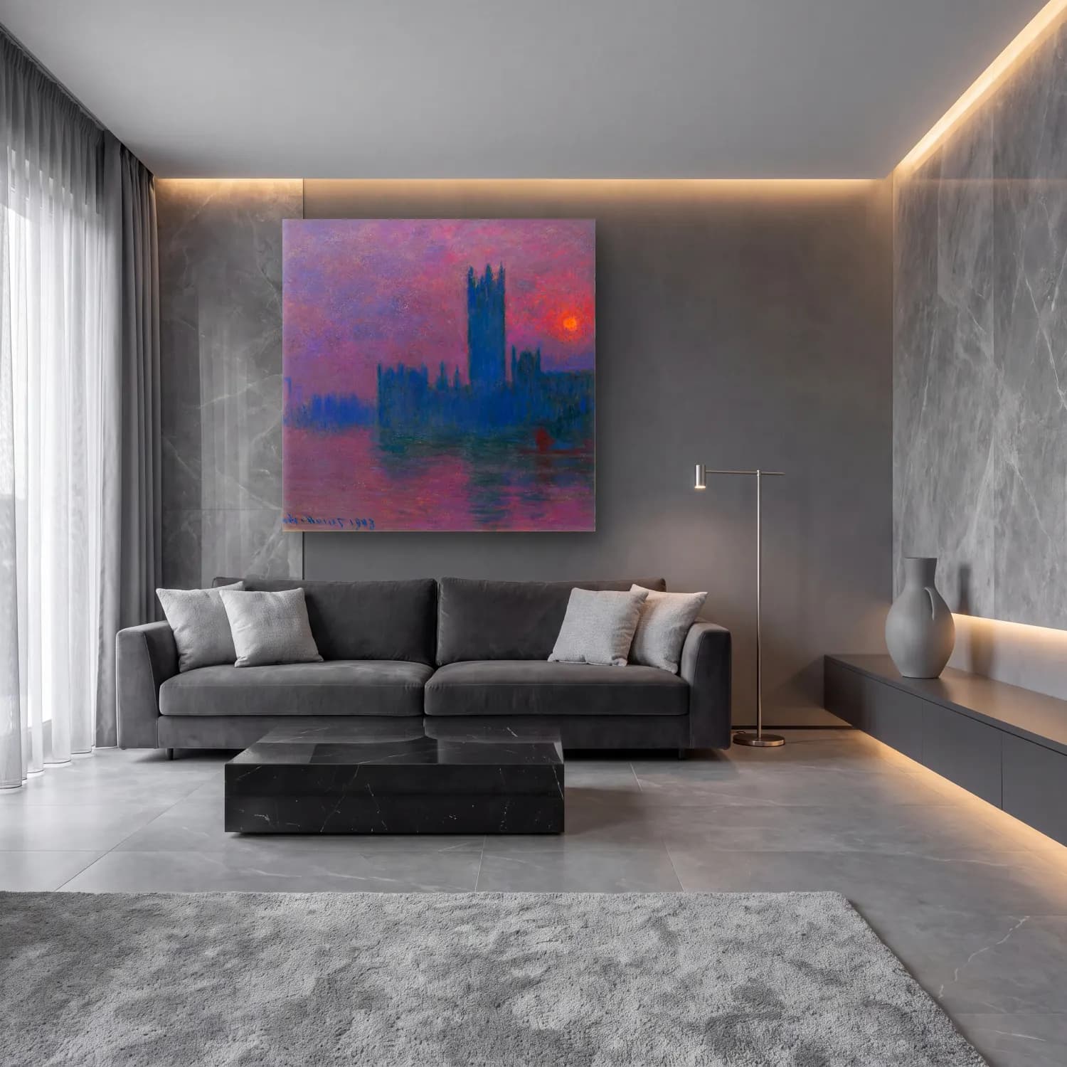 Claude Monet – Londra cam tablo — lüks salon duvarında