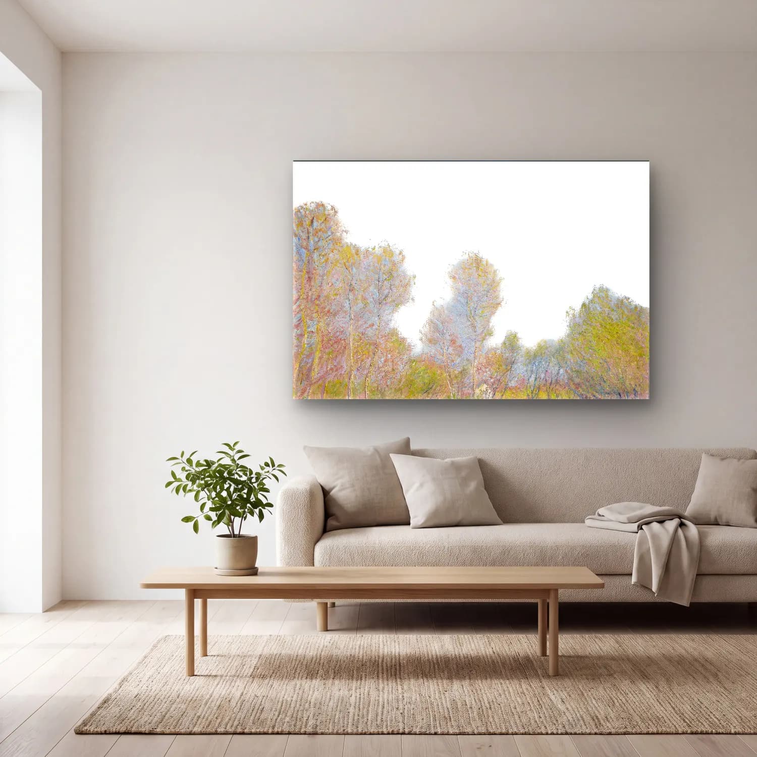 Claude Monet – Kiraz Çiçekleri cam tablo — açık renk salonda