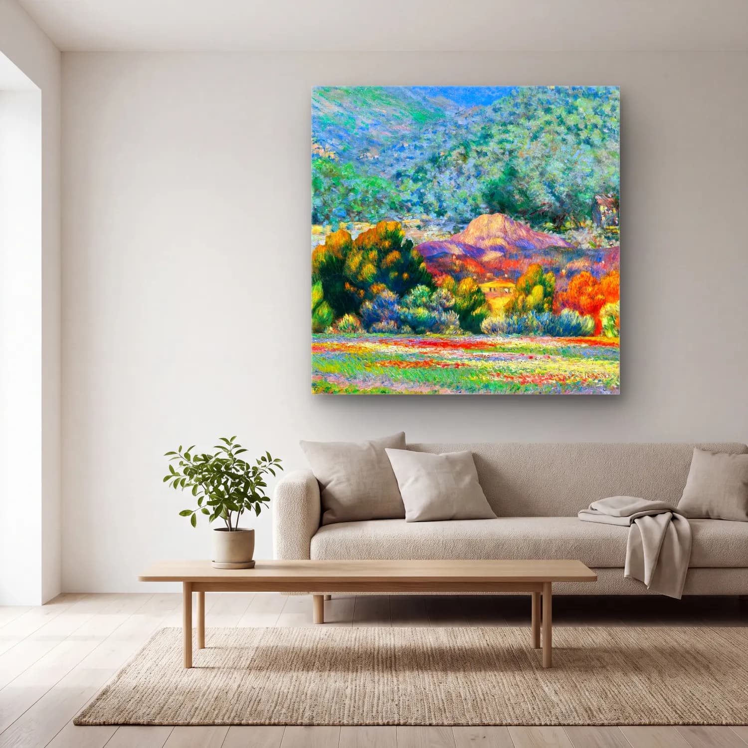 Claude Monet – Gelincik Tarlası cam tablo — açık renk salonda