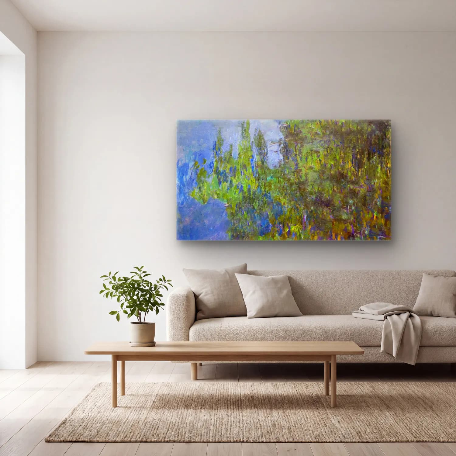 Claude Monet – Nilüfer Göleti – Yeşil Tonlar cam tablo — açık renk salonda