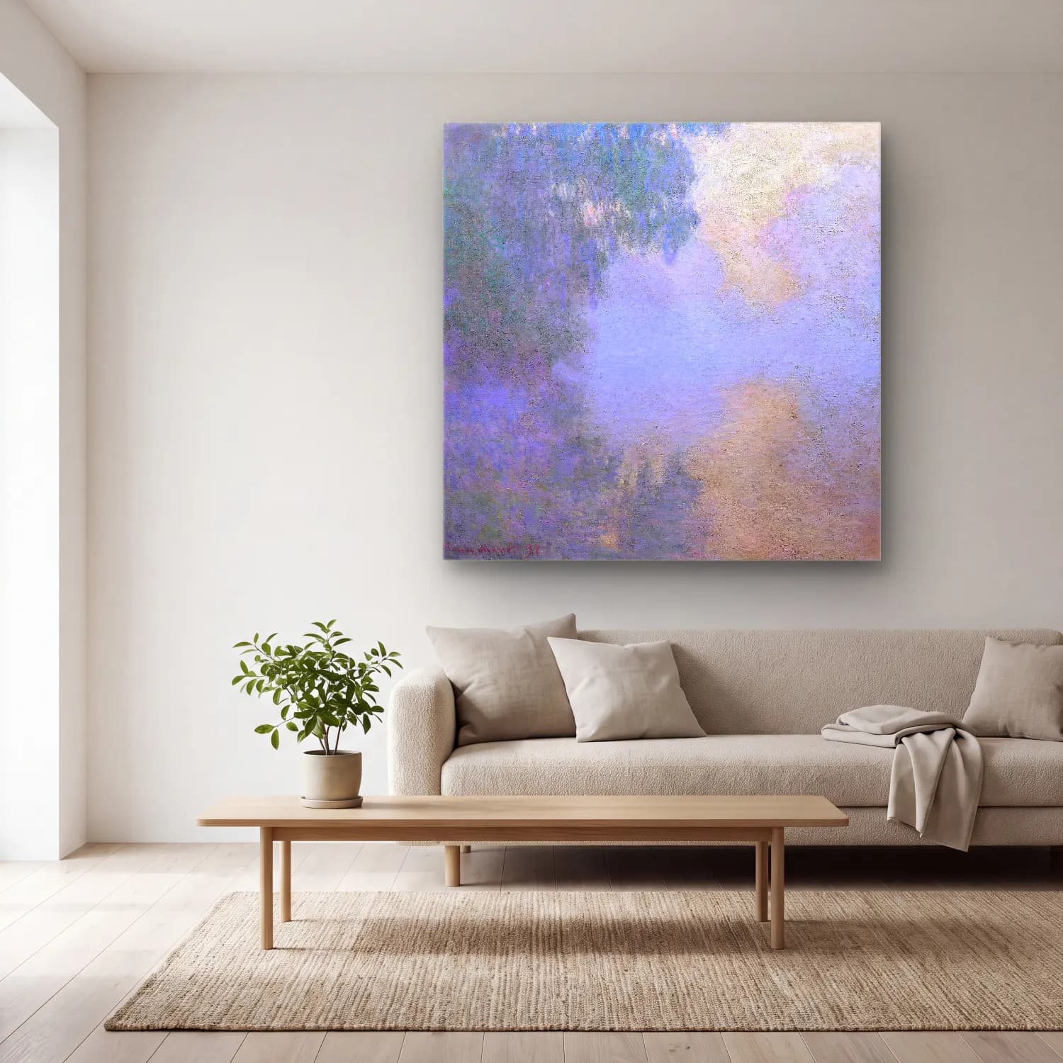 Claude Monet – Bulutlu Gökyüzü cam tablo — açık renk salonda