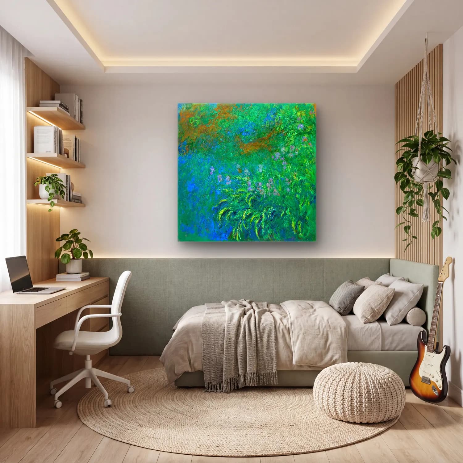 Claude Monet – Süsenler – Yeşil Tonlar cam tablo — genç odasında