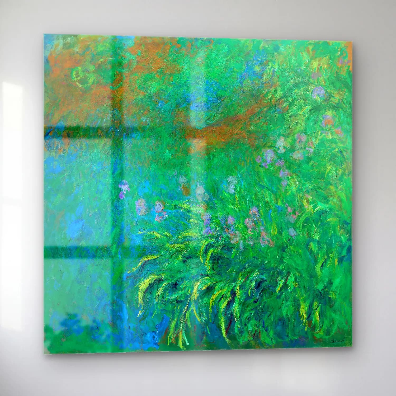 Claude Monet – Süsenler – Yeşil Tonlar cam tablo — sol açıdan görünüm
