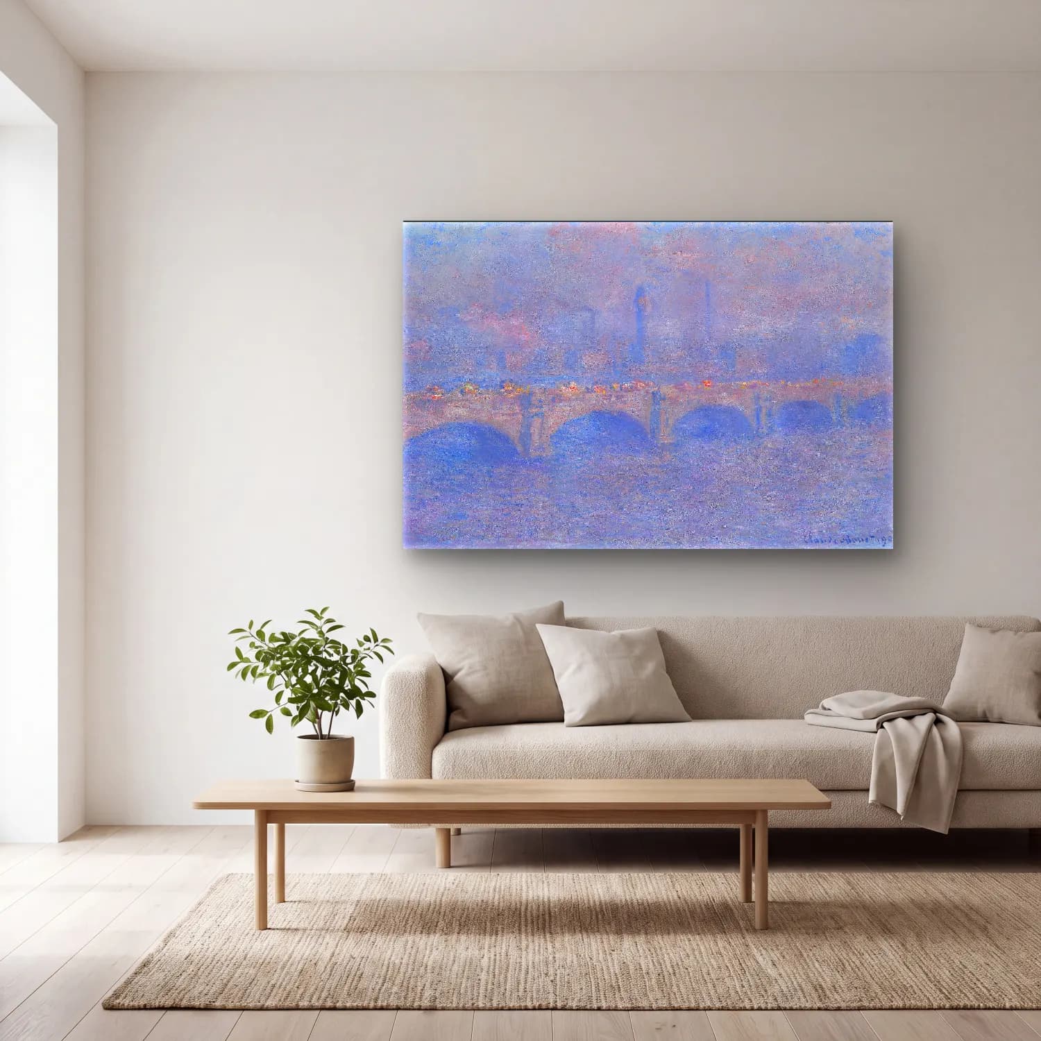 Claude Monet – Köprü cam tablo — açık renk salonda