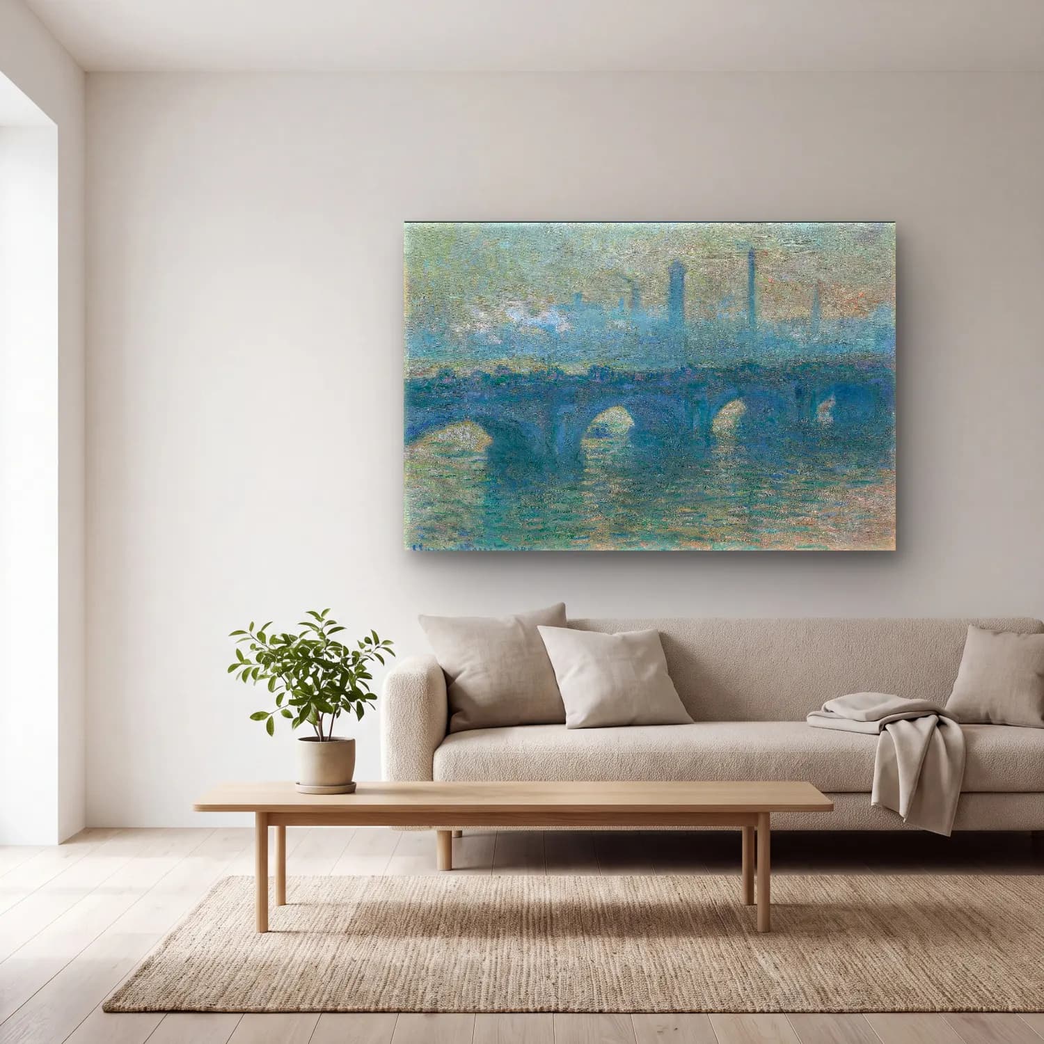 Claude Monet – Köprü – Mavi Tonlar cam tablo — açık renk salonda