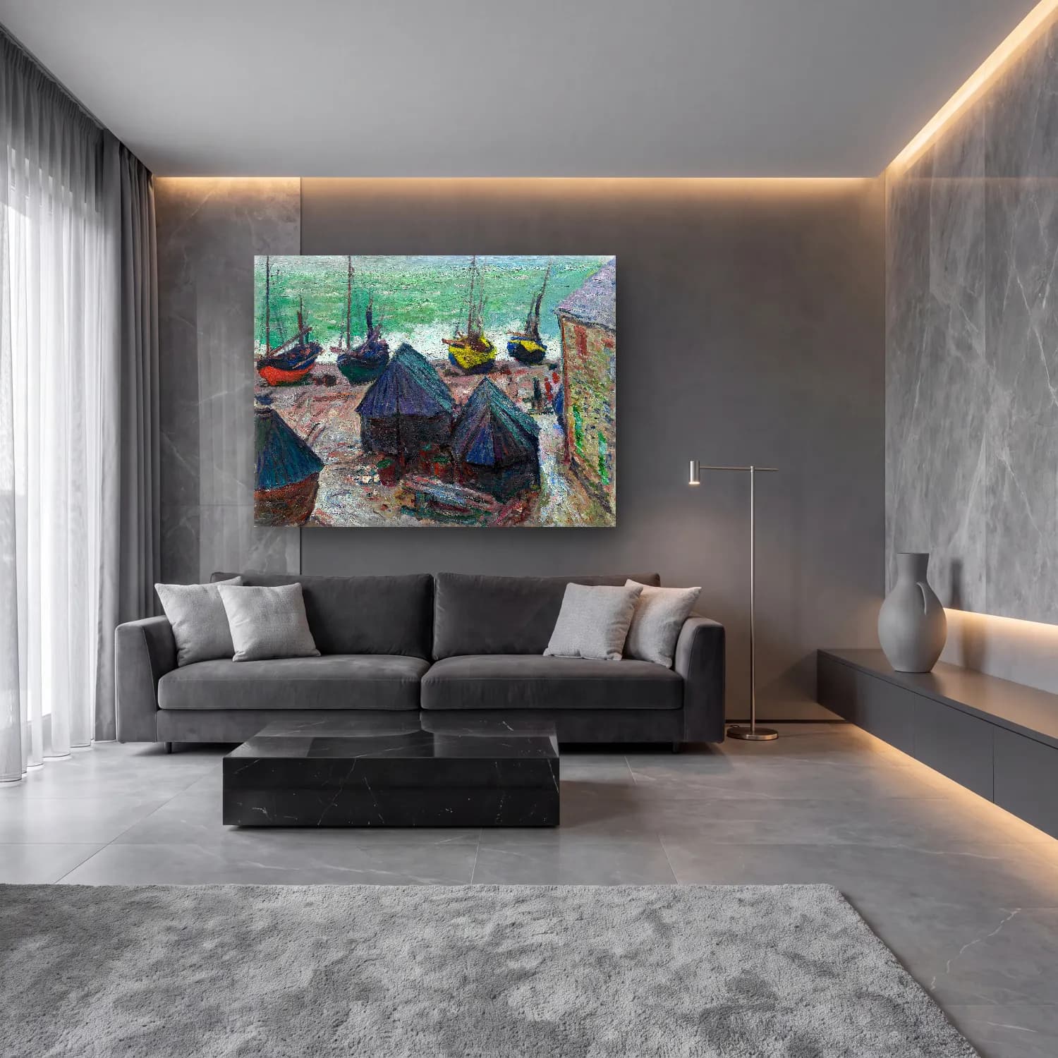 Claude Monet – Liman ve Tekneler – Pastel Tonlar cam tablo — lüks salon duvarında