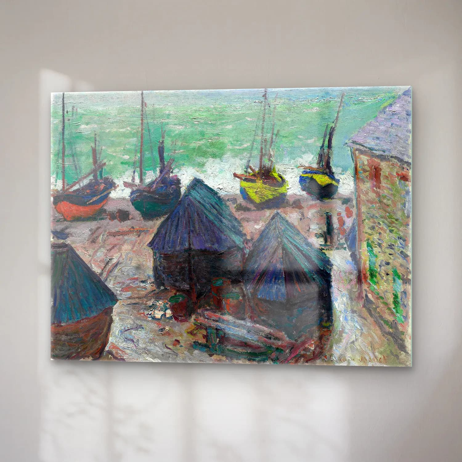 Claude Monet – Liman ve Tekneler – Pastel Tonlar cam tablo — sağ açıdan görünüm
