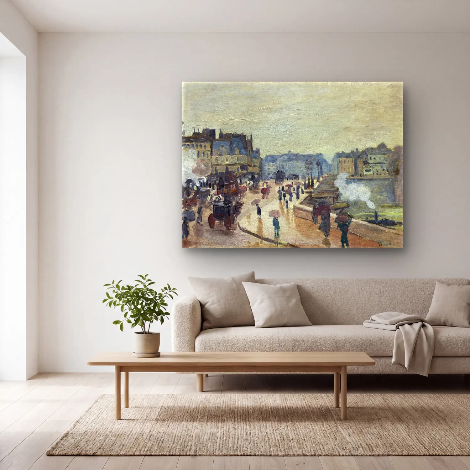 Claude Monet – Liman ve Tekneler – Bej Tonlar cam tablo — açık renk salonda