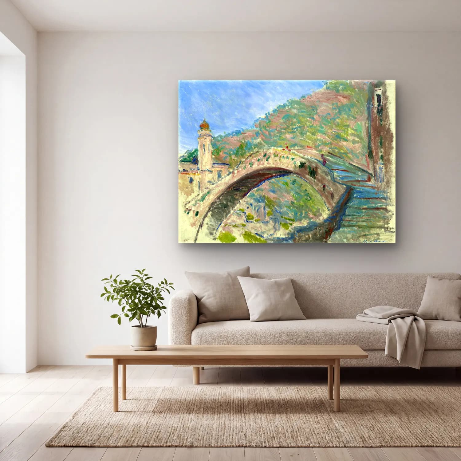Claude Monet – Köprü – Pastel Tonlar cam tablo — açık renk salonda
