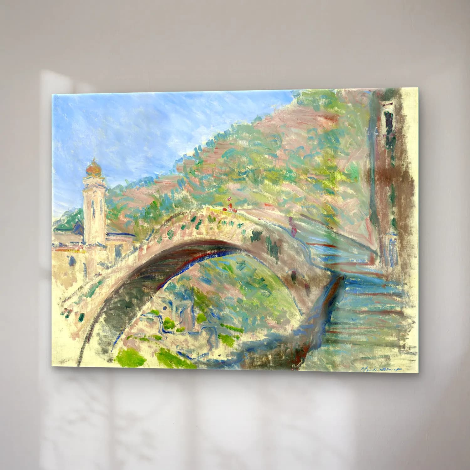 Claude Monet – Köprü – Pastel Tonlar cam tablo — sağ açıdan görünüm