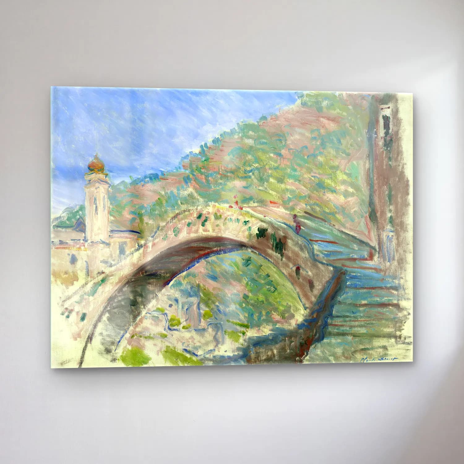 Claude Monet – Köprü – Pastel Tonlar cam tablo — sol açıdan görünüm