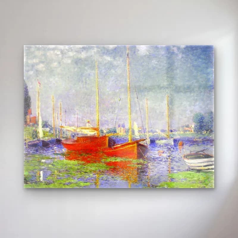 Claude Monet – Liman ve Tekneler – Kırmızı Tonlar cam tablo — Claude Monet – Liman ve Tekneler – Kırmızı Tonlar — empresyonist liman ve tekneler