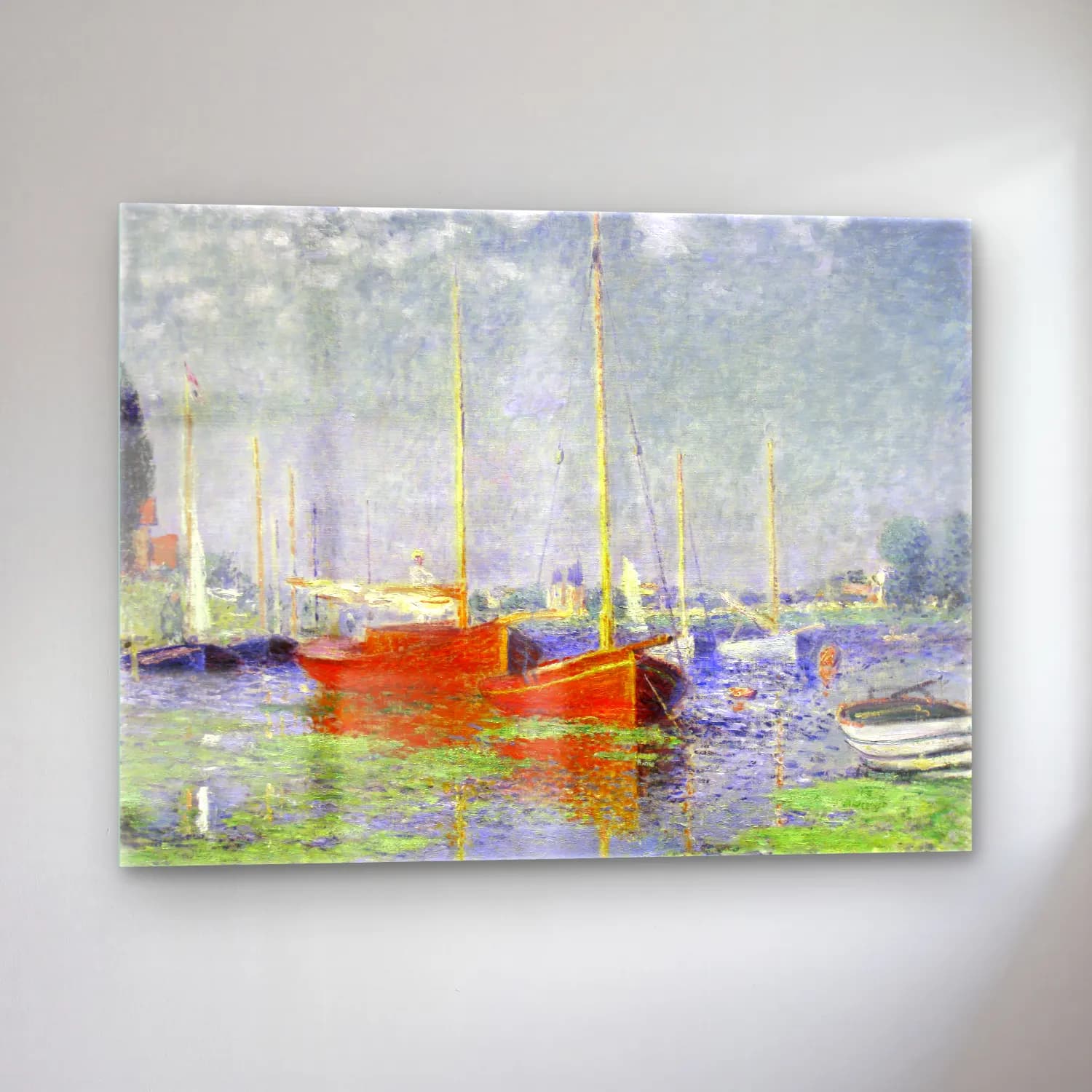 Claude Monet – Liman ve Tekneler – Kırmızı Tonlar cam tablo — sol açıdan görünüm