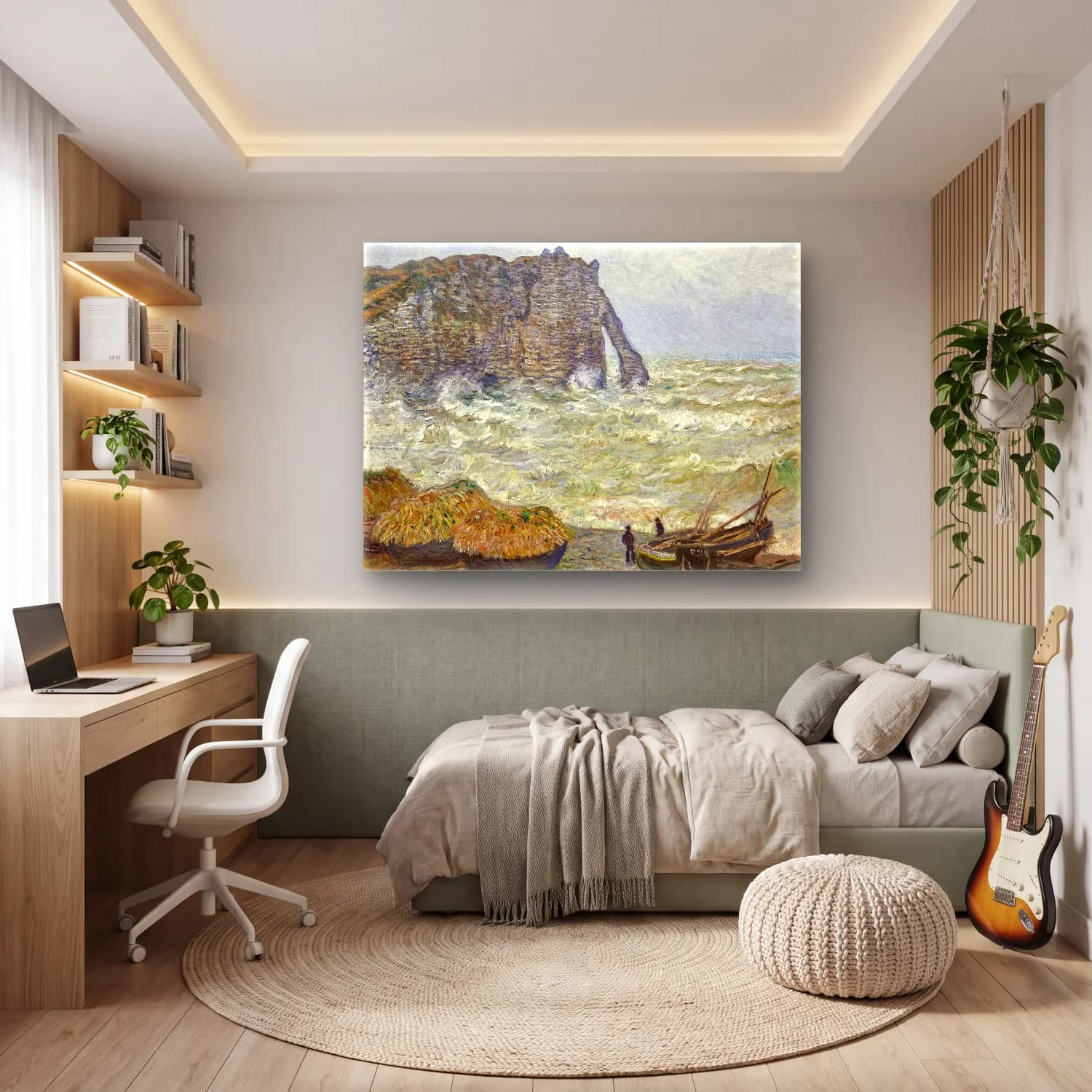Claude Monet – Fırtınalı Denizde Gemi cam tablo — genç odasında