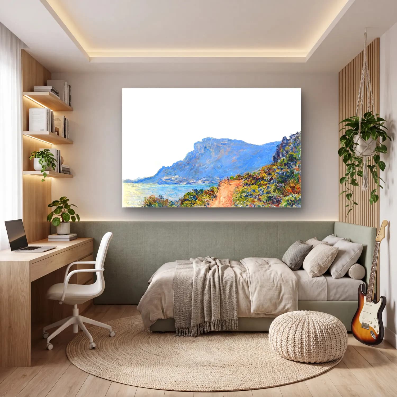 Claude Monet – İtalyan Sahili – Pastel Tonlar cam tablo — genç odasında