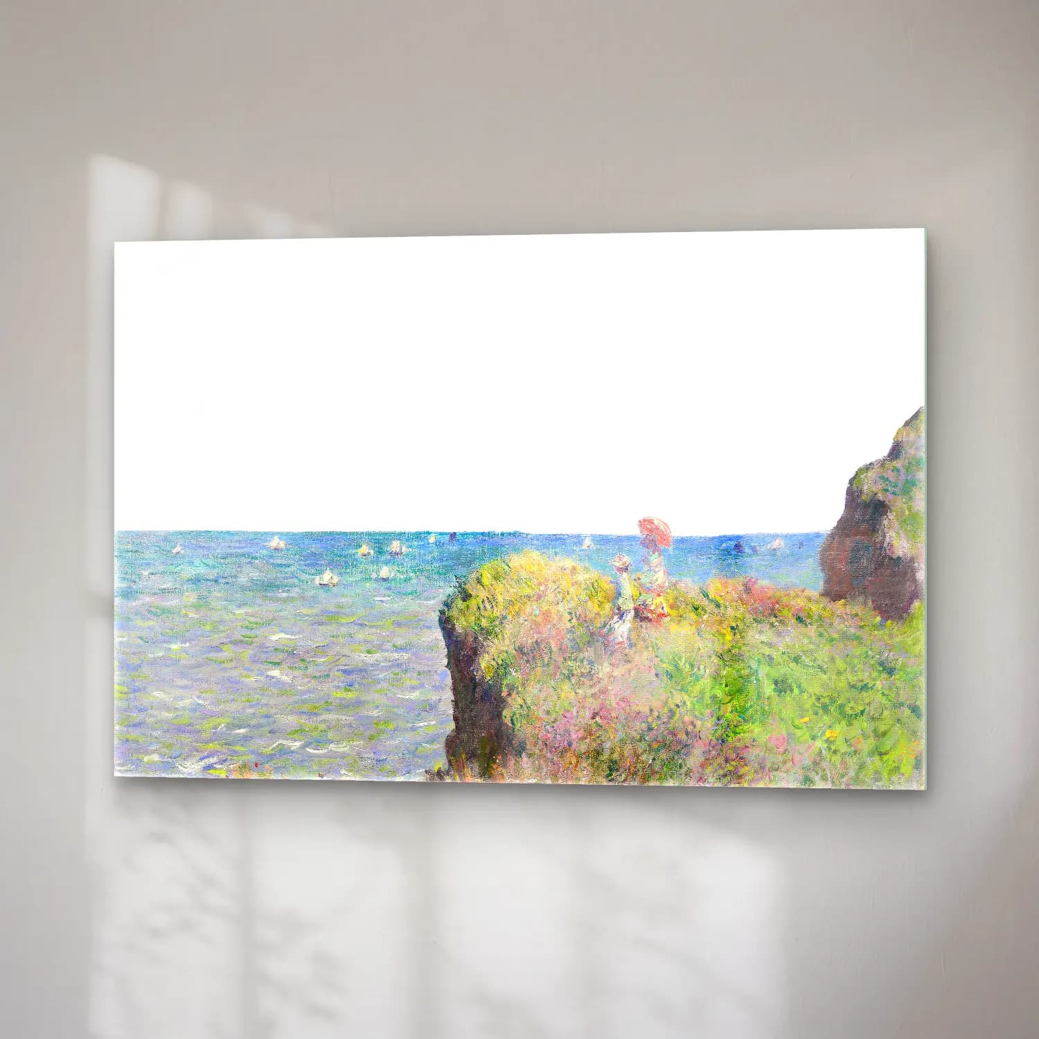 Claude Monet – Sahilde İnsanlar cam tablo — sağ açıdan görünüm