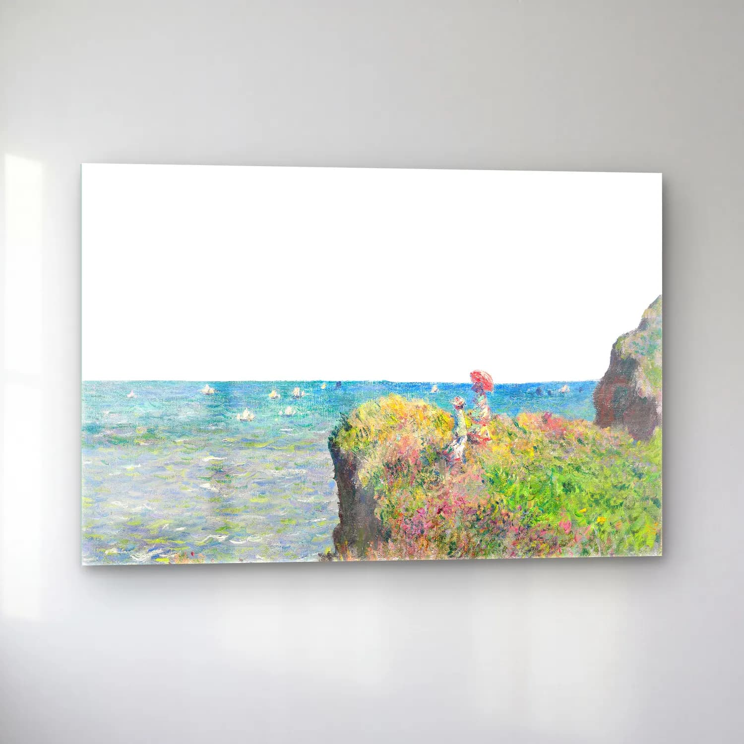 Claude Monet – Sahilde İnsanlar cam tablo — sol açıdan görünüm