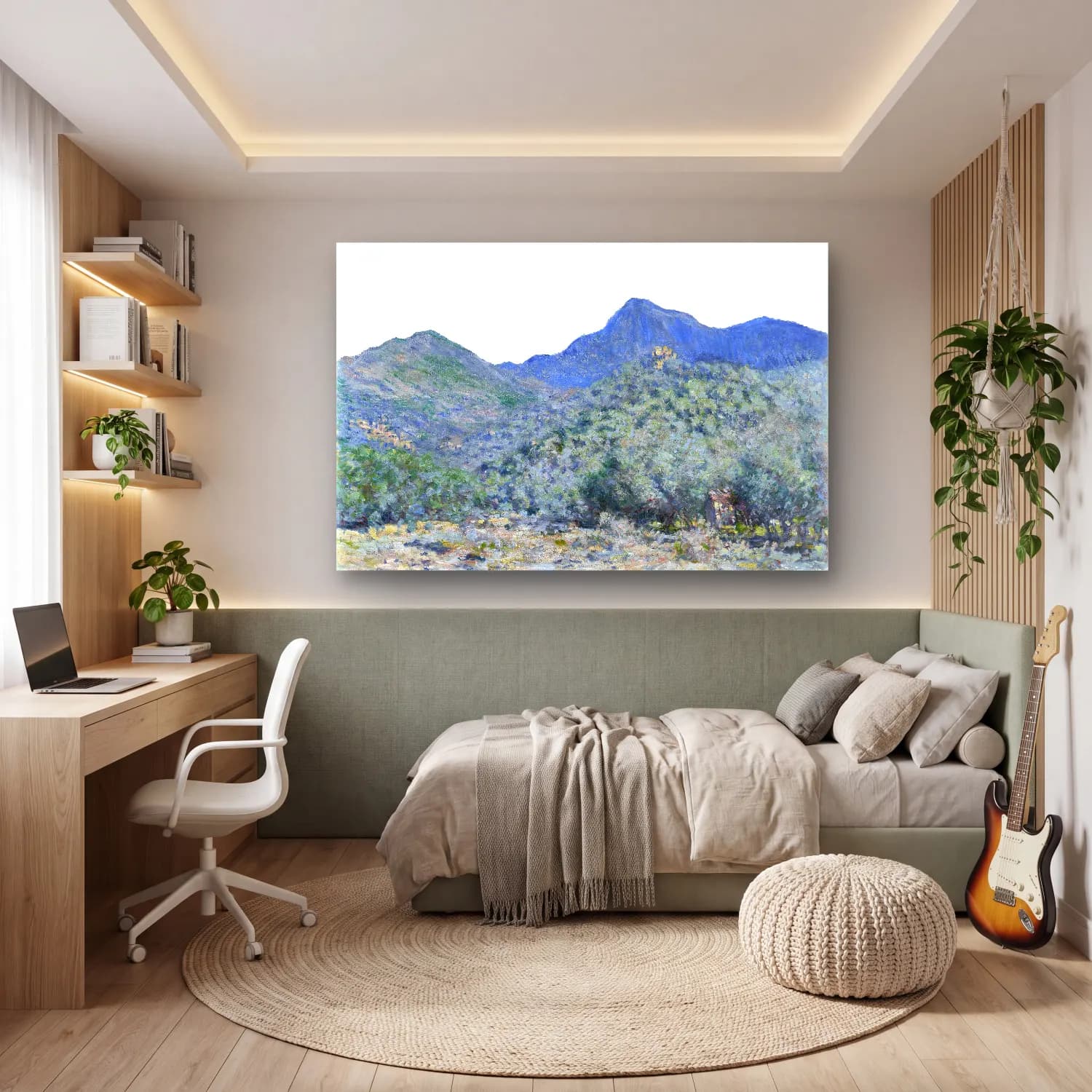 Claude Monet – Dağ Manzarası – Mavi Tonlar cam tablo — genç odasında