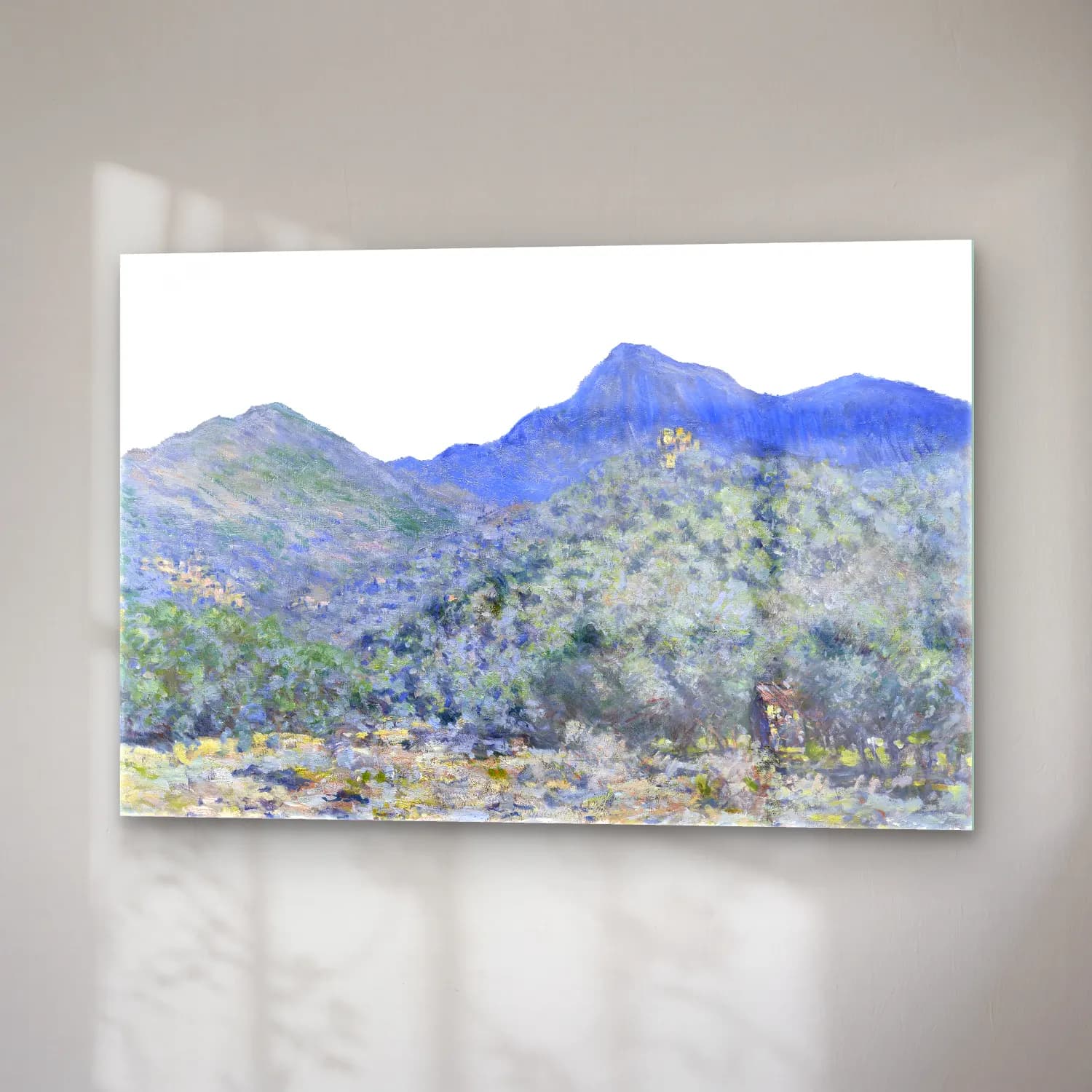 Claude Monet – Dağ Manzarası – Mavi Tonlar cam tablo — sağ açıdan görünüm