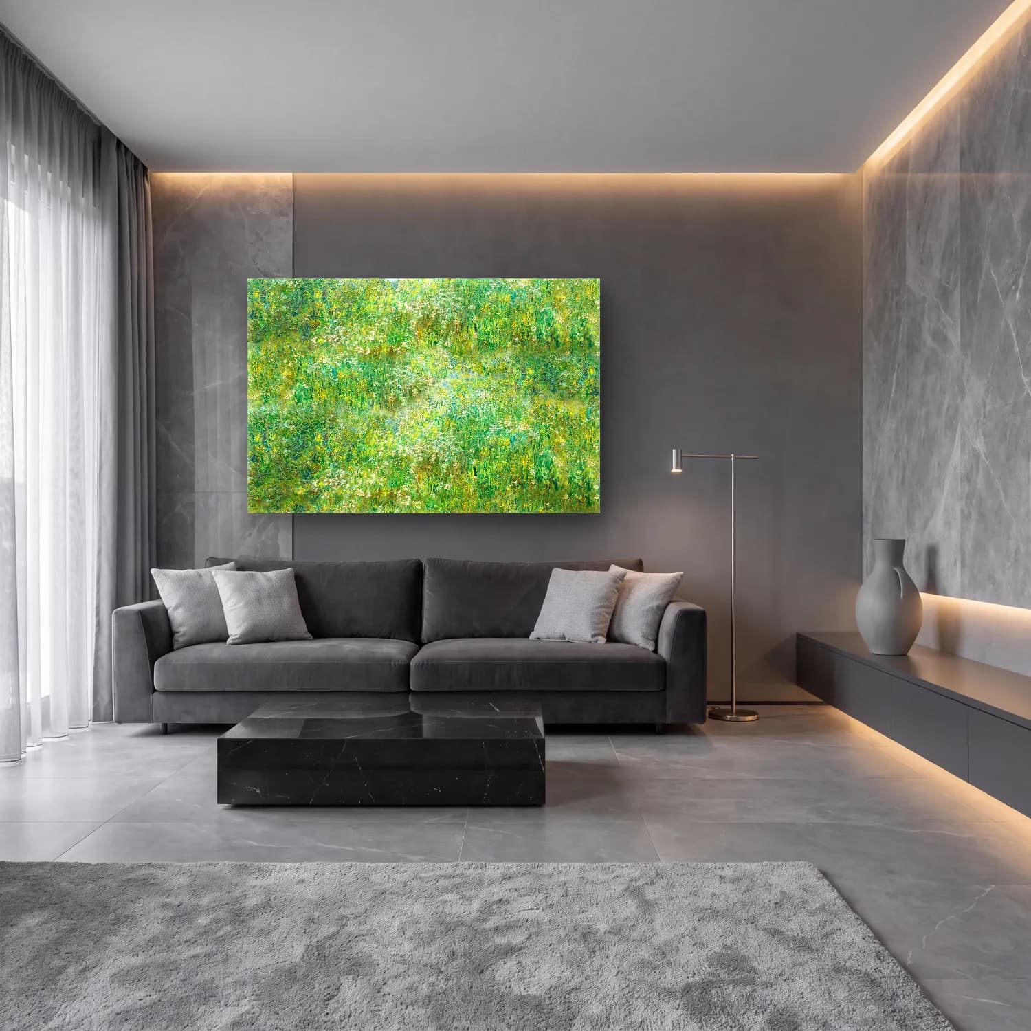 Claude Monet – Kır Çiçekleri cam tablo — lüks salon duvarında